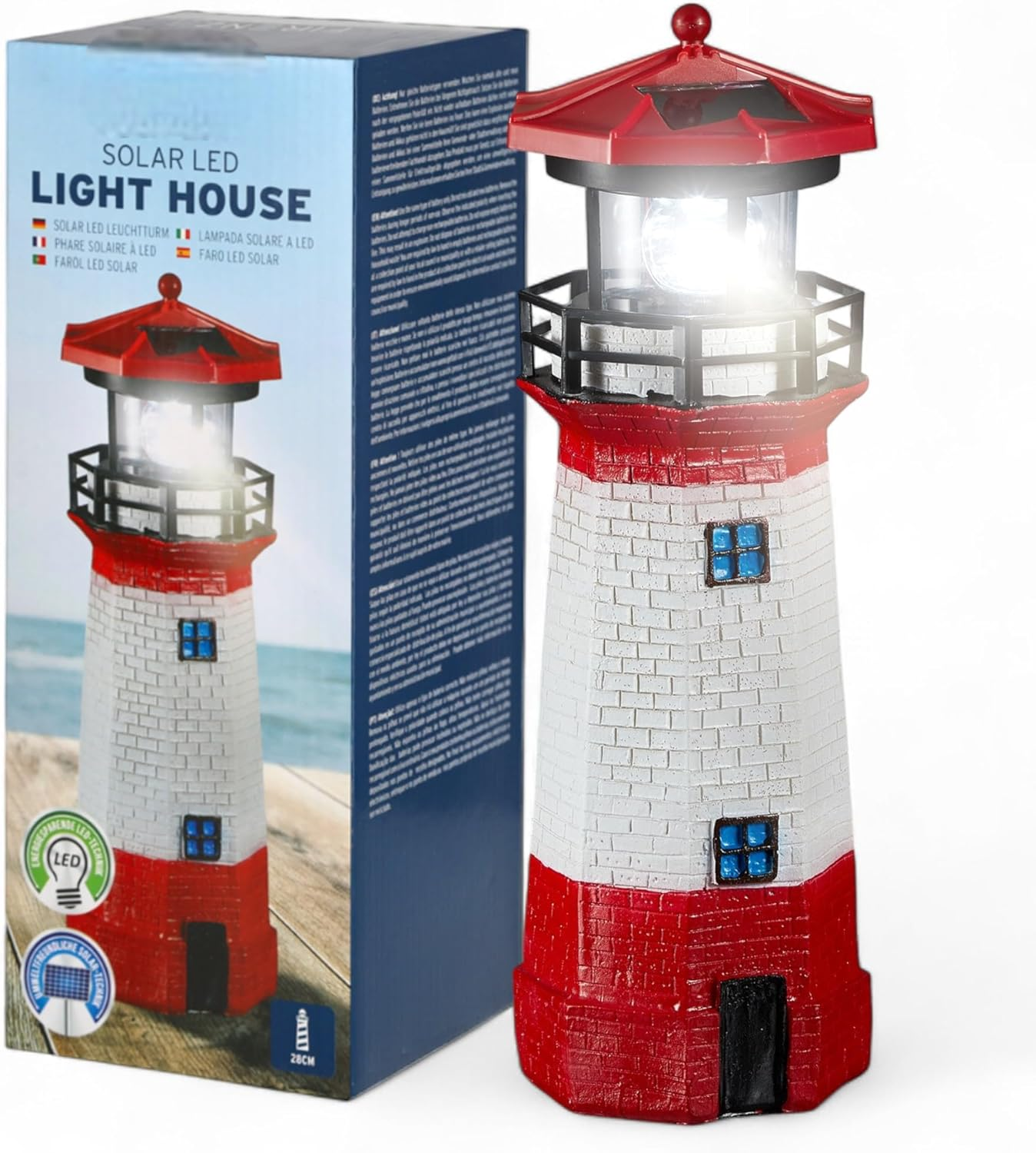 MIJOMA Solar LED Lighthouse with Light - Weatherproof & Detailed for Garden & Balcony - Solar Decoration Made of Polyresin - with Battery & LED Light Technology (38 Cm) image number 1