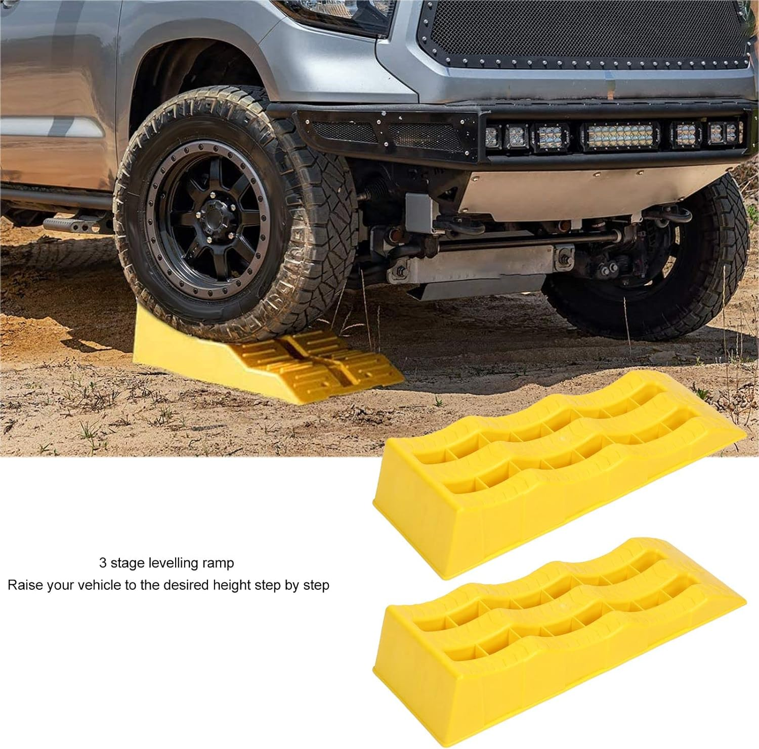 Camper Leveler, Yellow 3 Stage 1 Pair Strong Weight Bearing Easy Clean Trailer Wheel Chocks for Caravan image number 3