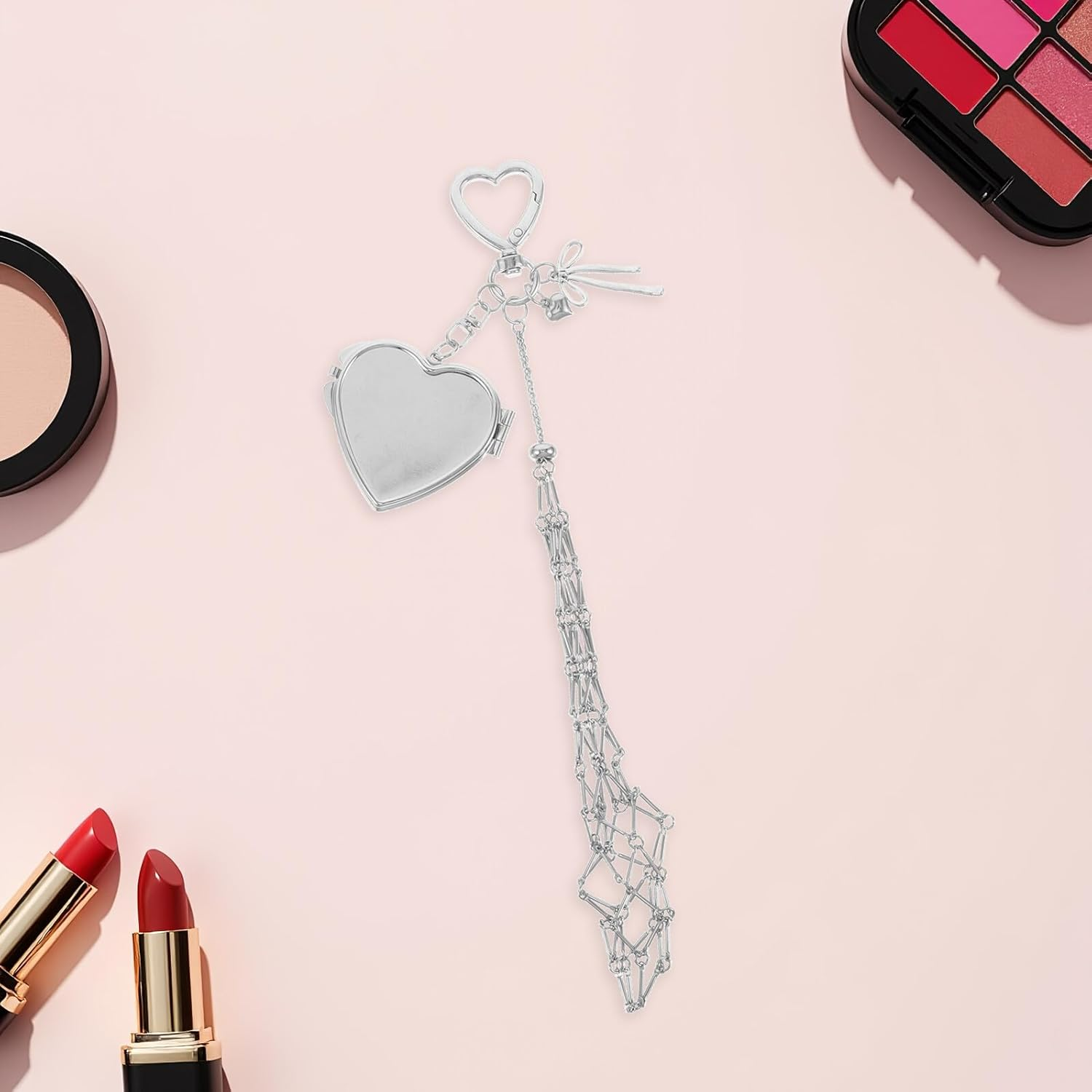 PACKOVE Stainless Steel Mesh Pendant Lightweight Lip Gloss Holder Chic Lipstick Organizer for Ladies Purse Mirror Compact Charm Portable Lipstick Keychain Purse Hanging Charm image number 4