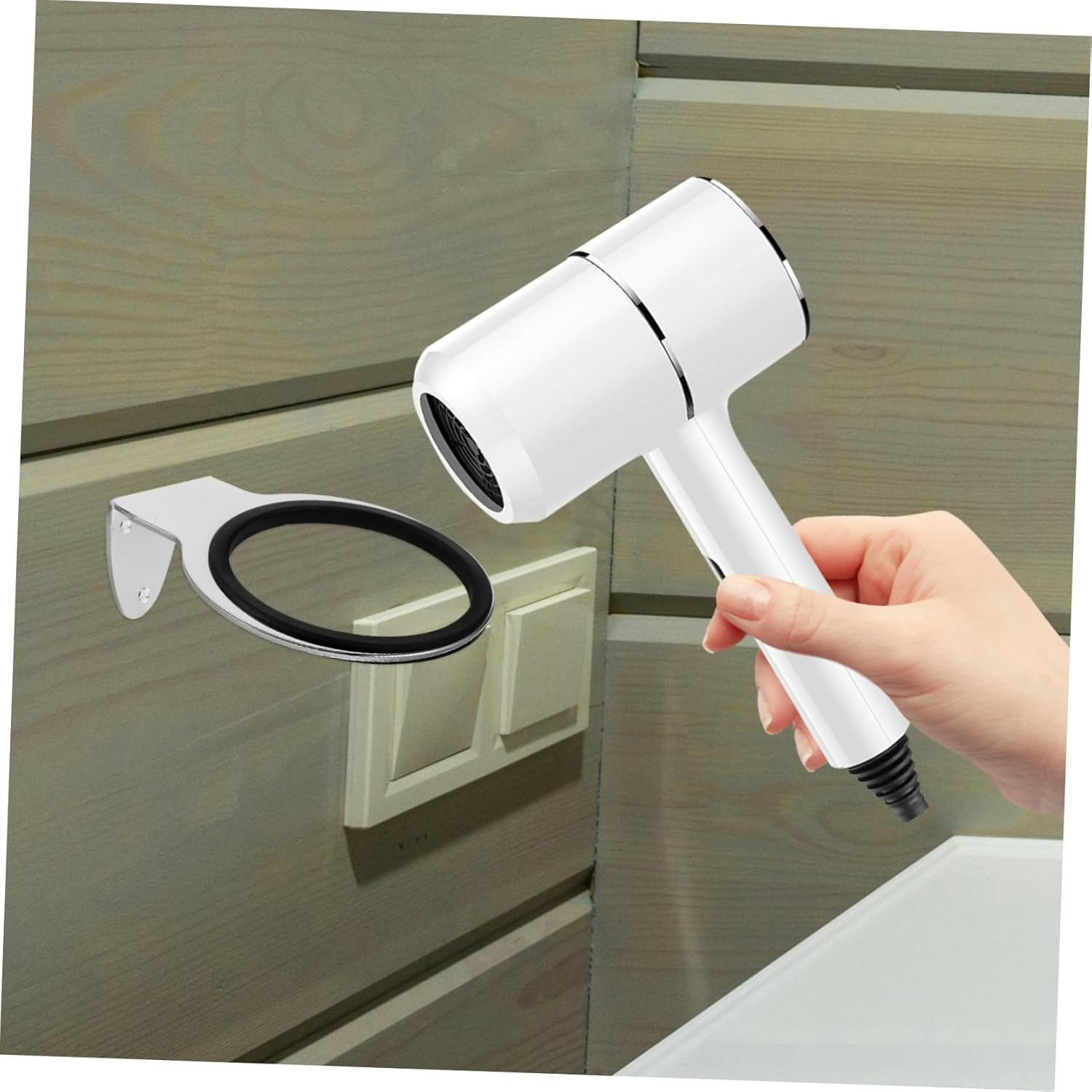 DINHEAROM Wall Mounted Blow Dryer Holder Sleek Bathroom Hair Tool Rack Stable Storage for Hairdryer Easy Installation for Bathroom and Bedroom Organization image number 6