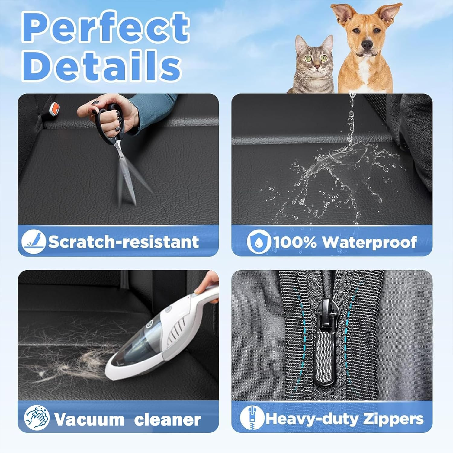 Dog Car Seat Cover for Back Seat,(Holds 400 Lbs) PU Leather Dog Car Seat Cover for Back Seat with Hard Bottom - Waterproof, Scratch-Proof and Anti-Slip Dog Hammock for Cars and Suvs image number 3