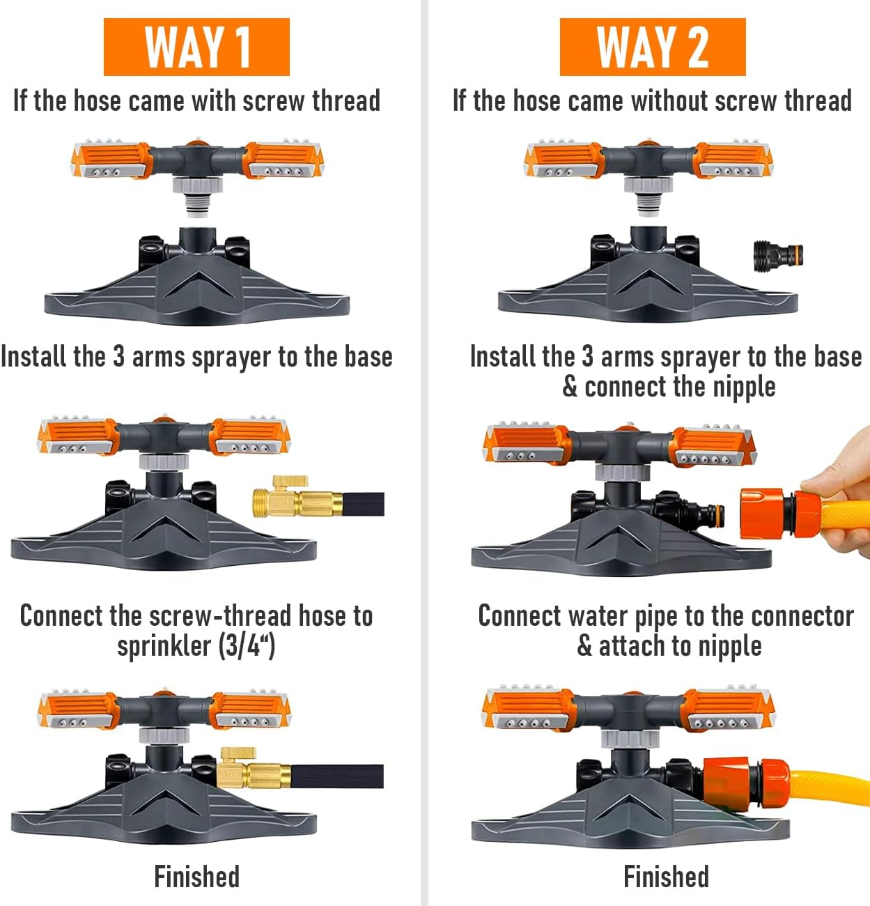 Alpen Garden Sprinkler Lawn Sprinkler, Automatic 360 Degree Adjustable Rotating Irrigation Sprinkler System, Grass Water Sprinkler for Yard, Garden Sprinkler Hose for Large Ara - 2 Pcs image number 7