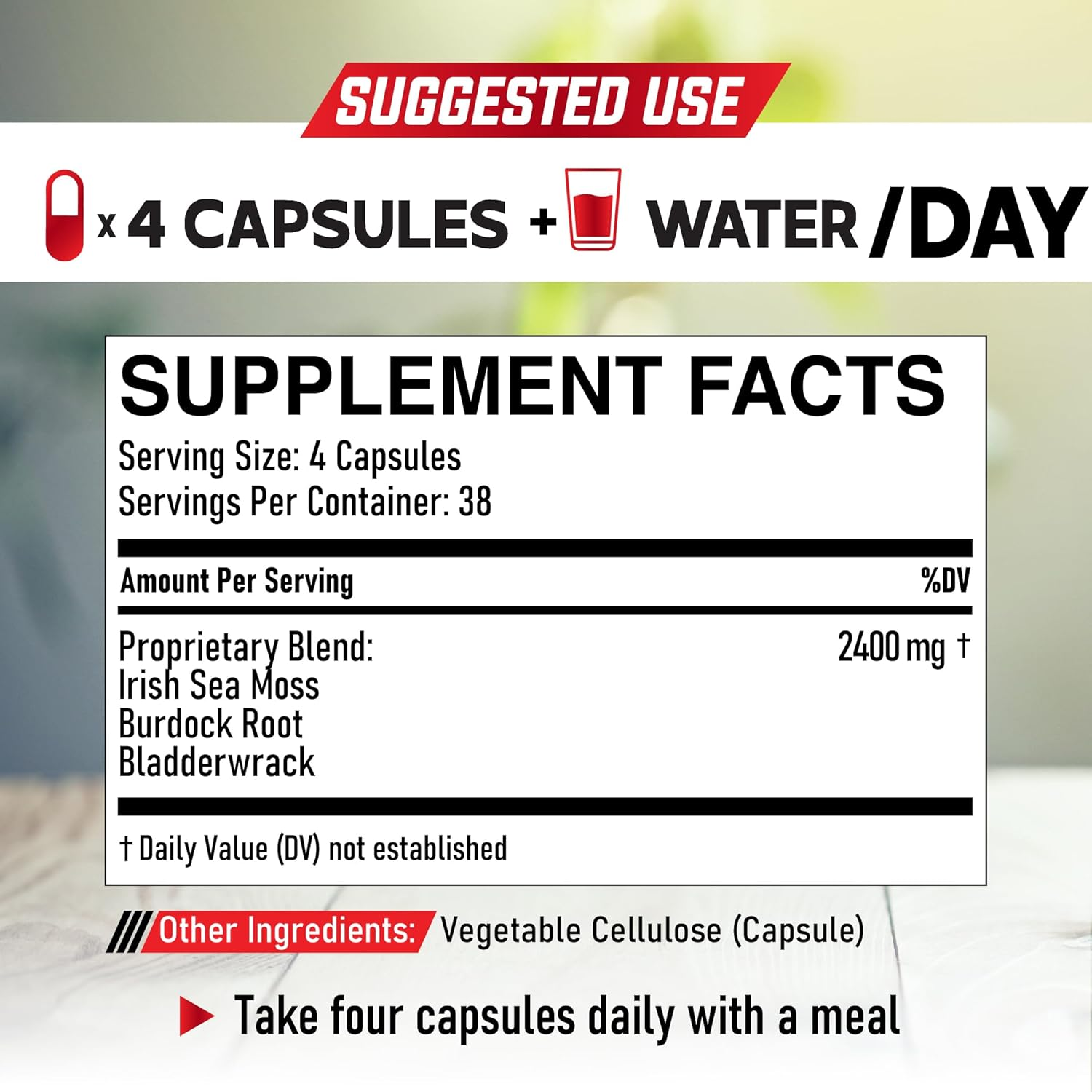 Sea Moss Capsules 2400Mg W. Burdock Root & Bladderwrack - Irish Sea Moss Raw, Sea Moss - 150 Capsules image number 5