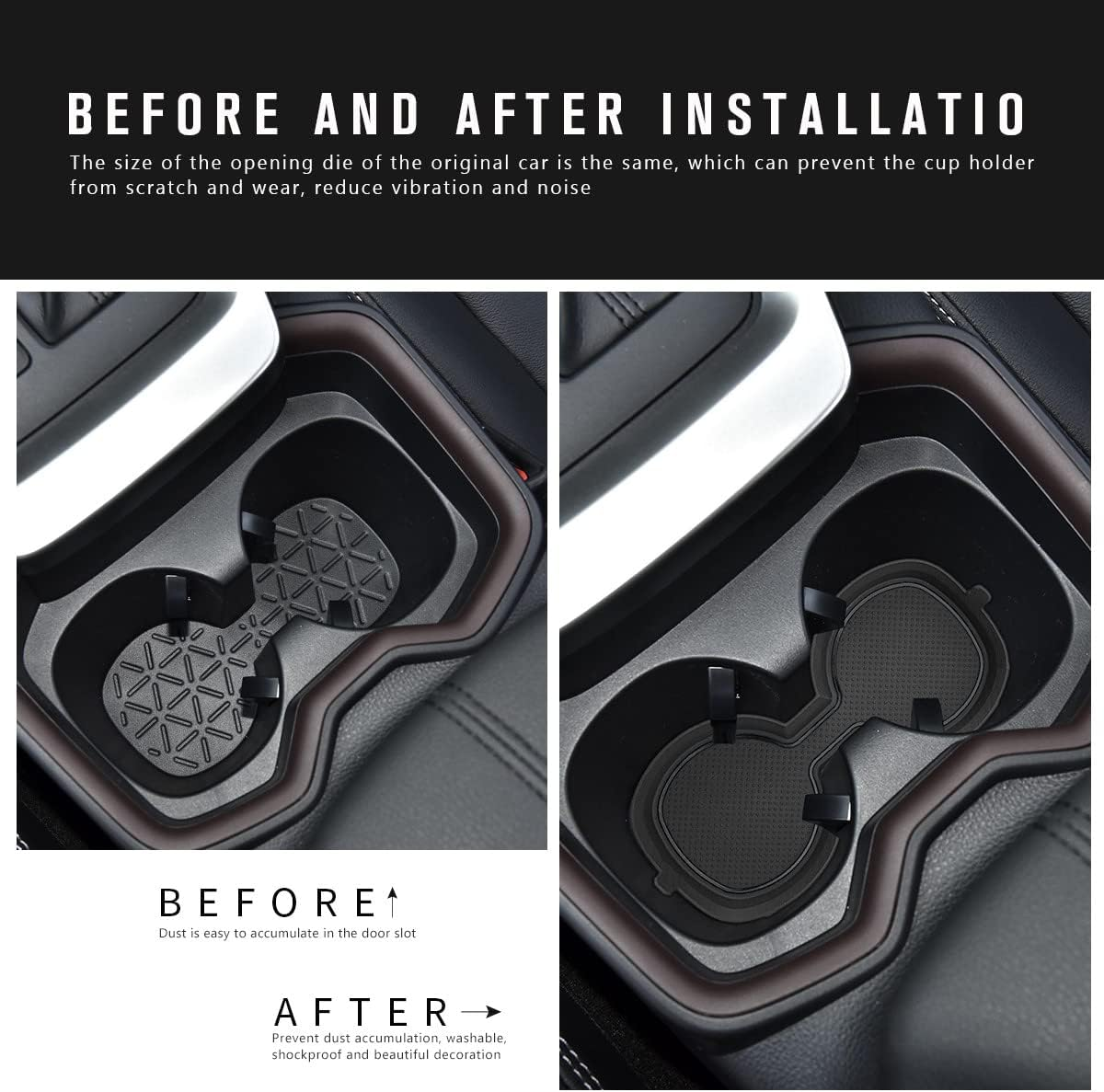 Auovo 3D Cup Holder Inserts Coaster Compatible with Toyota RAV4 Accessories 2024 2023 2022 2021 2020 2019 Silicone Cup Mat Pad Interior Decoration (Black Trim, 2-Pcs Kit) image number 6