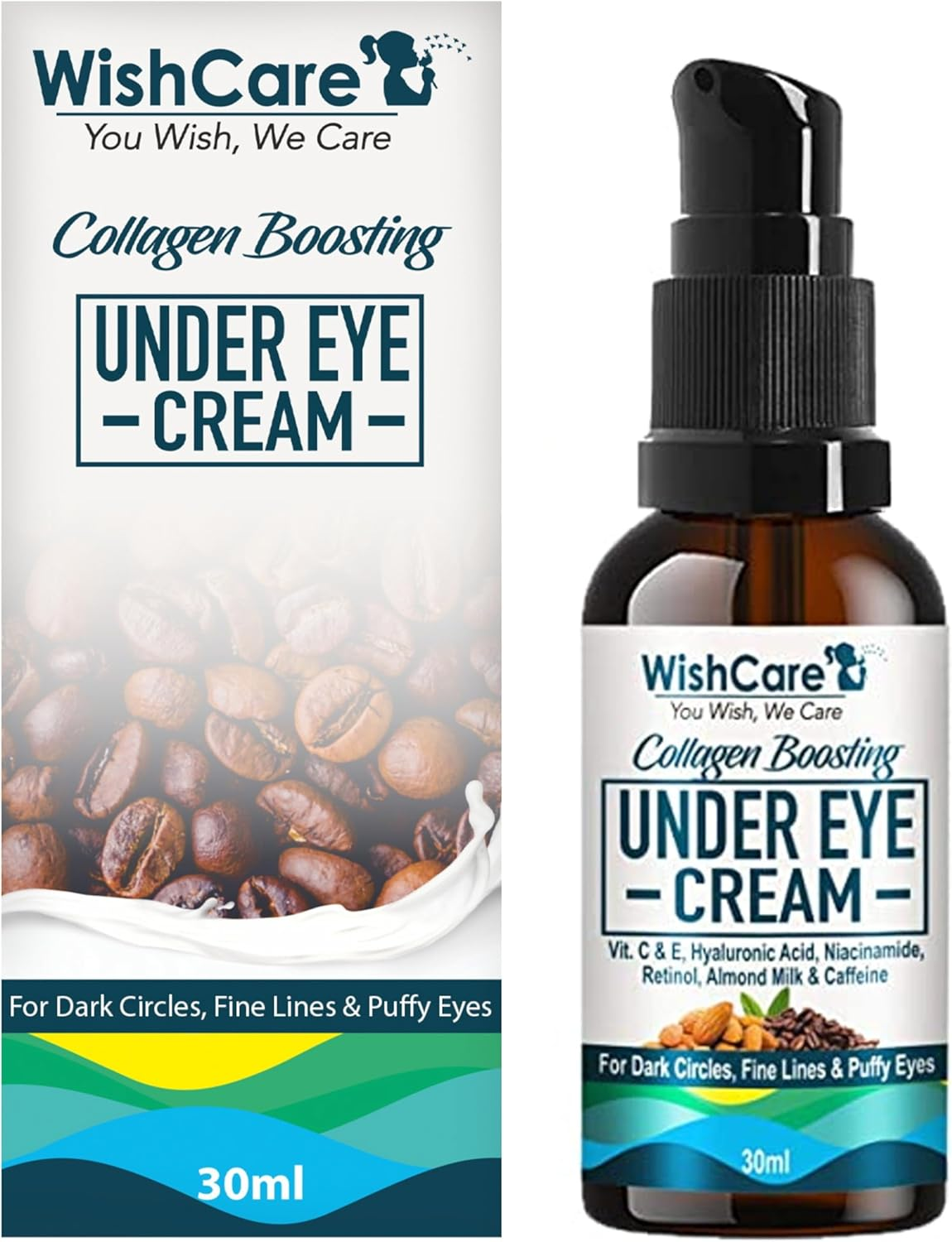 Wishcare &reg; Collagen Boosting under Eye Cream for Dark Circles & Wrinkles - Enriched with Caffeine, Almond Milk, Vitamin C& E, Hyaluronic Acid, Retinol for All Skin Type - 30Ml image number 2