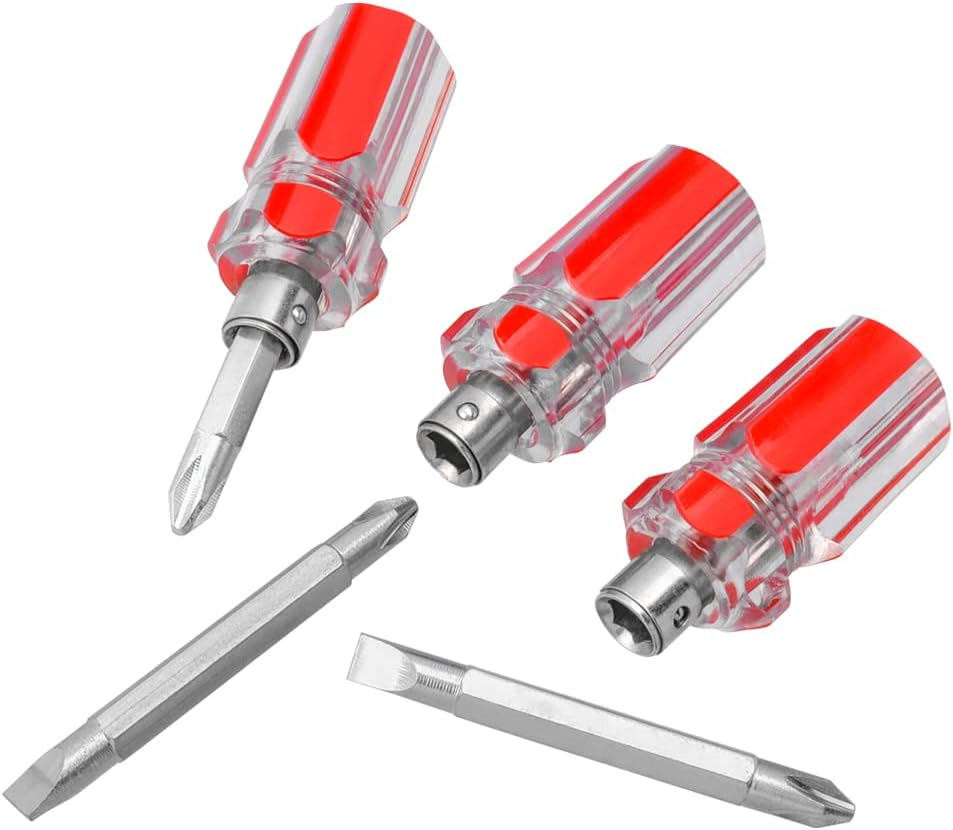 Bestgle 5 Pcs Stubby Screwdriver Set, Phillips and Flat Head Screwdriver Portable 2-In-1 Screwdriver Set Sewing Machine Ultra Short Screwdriver Tool image number 1