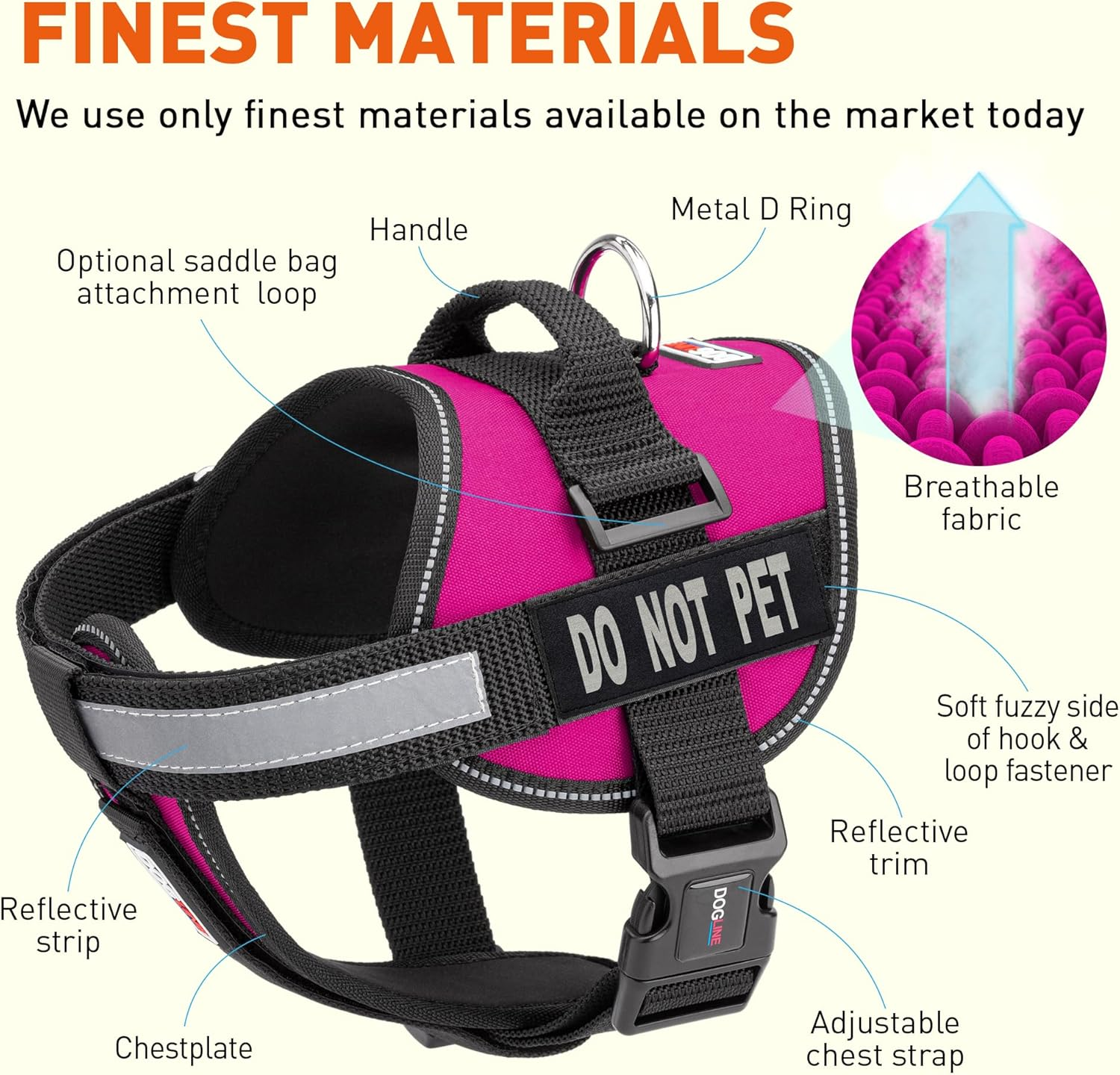 Dogline Vest Harness for Dogs and 2 Removable Do Not Pet Patches, Medium/22 to 30", Pink image number 1