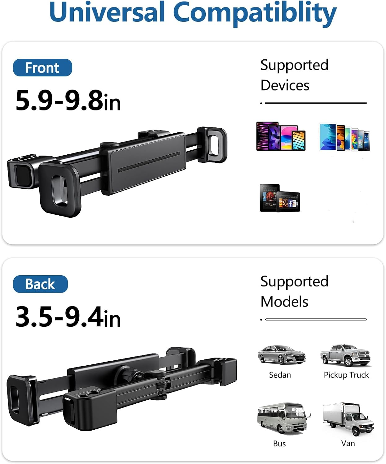 Car Headrest Backseat Mount,Phone/Tablet Car Holder,360&deg;Rotation,Solid & Steady,Car Trip Essentials,Adjustable Back Seat Tablet Holder,Compatible for All 5"-10" Tablets,Ipad,Cellphones, image number 2