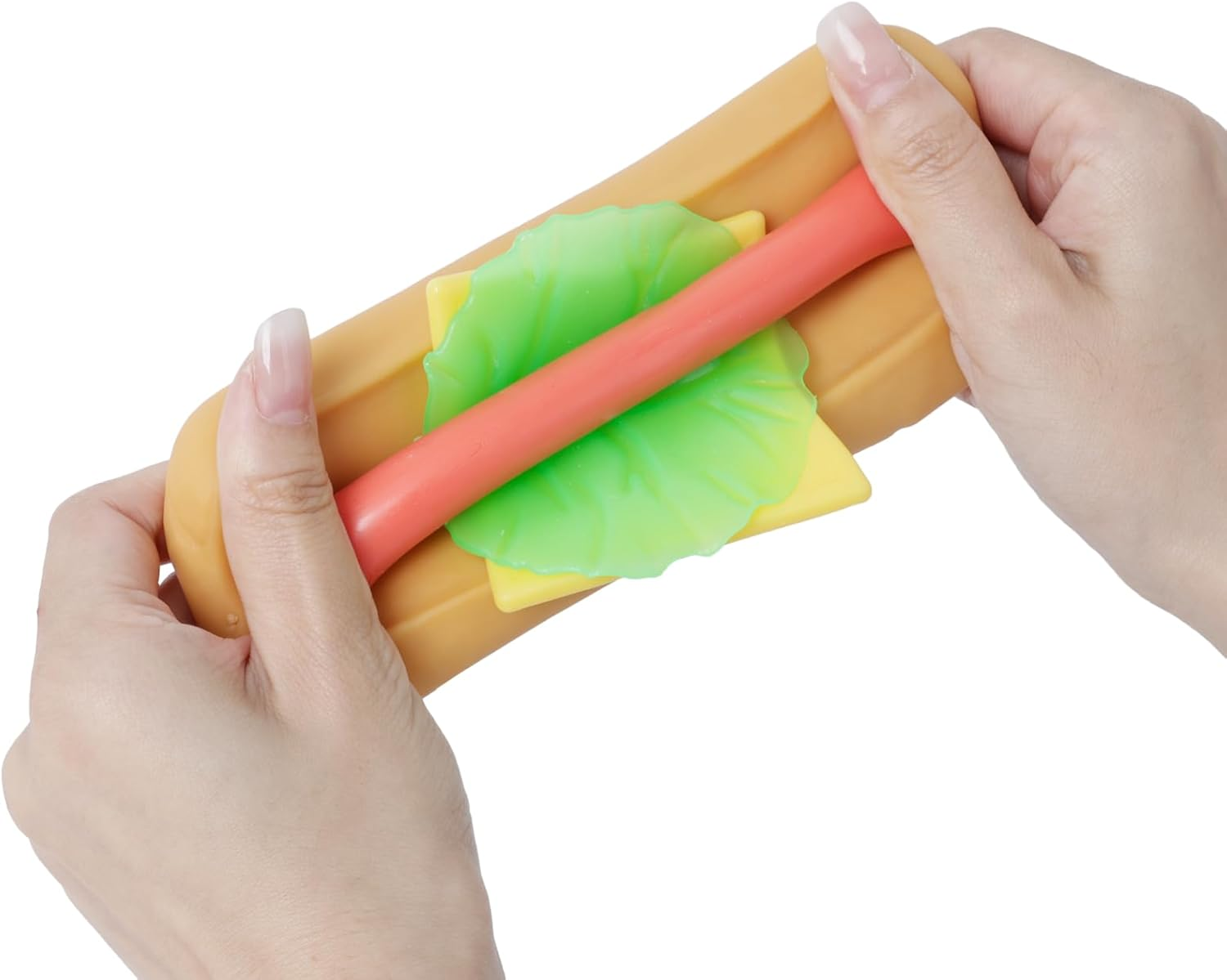 Hot Dog Toy 4 Layers Detachable Hot Dogs Burger Stress Relief Stretch and Squeeze Stress Toys Simulation Food Squishies Birthday Gift for Kid (Hot Dog)