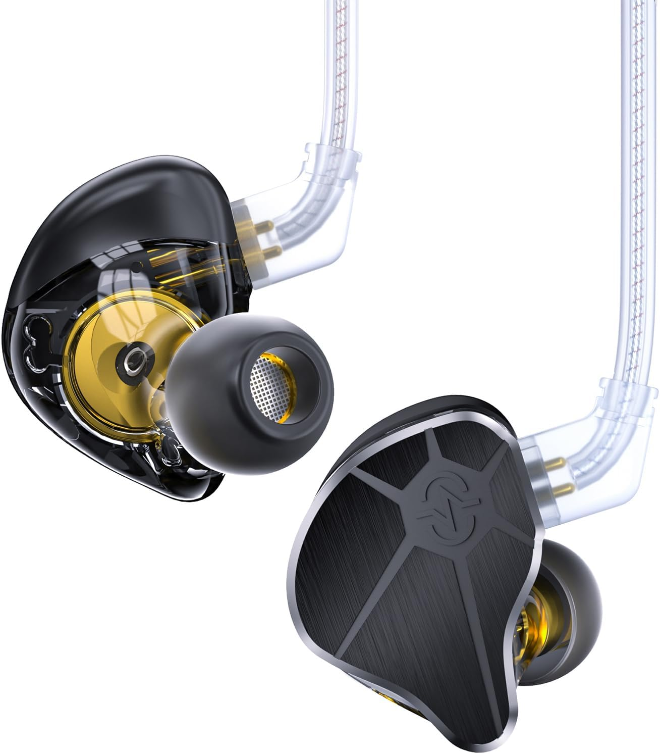 EZ EAR In-Ear Monitor CCZ BC04 Hifi Earphones DD & BA Dynamic Drivers Rich Details Cable Earphones IEM Deep Bass with 2 Pin Removable Cable for Phone PC Music Games (Black, No Microphone)