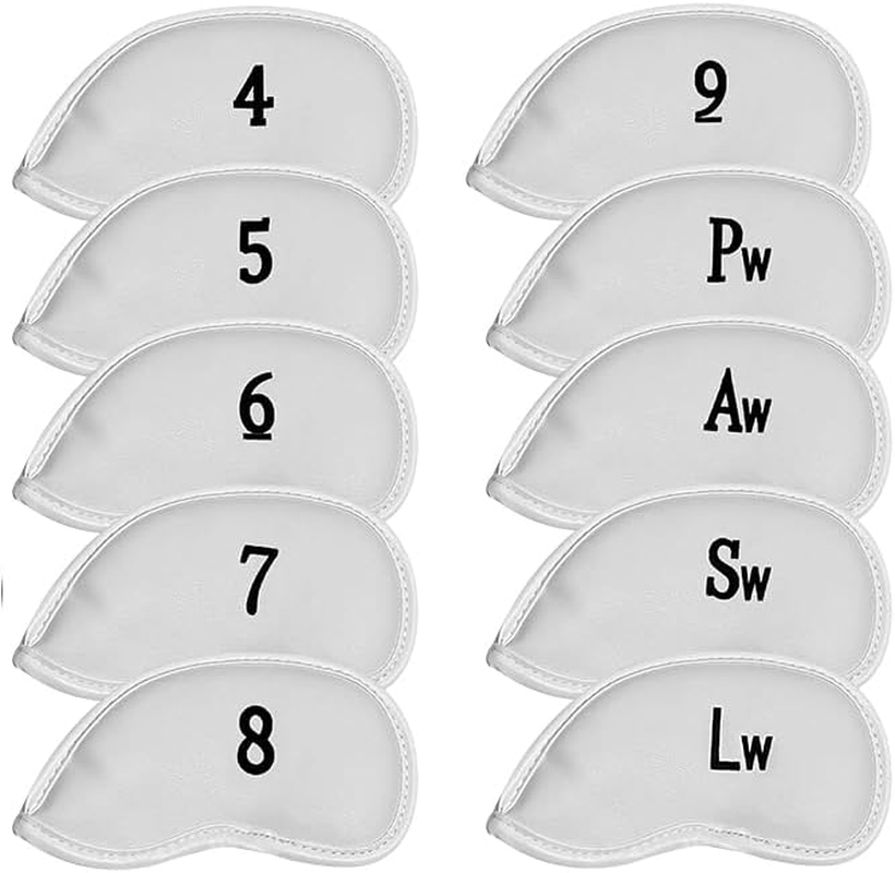 All Teed up Premium Magnetic Leather Iron and Wedge Golf Club Head Covers | Set of 10 | Fits Most Clubs | Embroidered Club Label on Both Sides of Club Head Cover image number 4