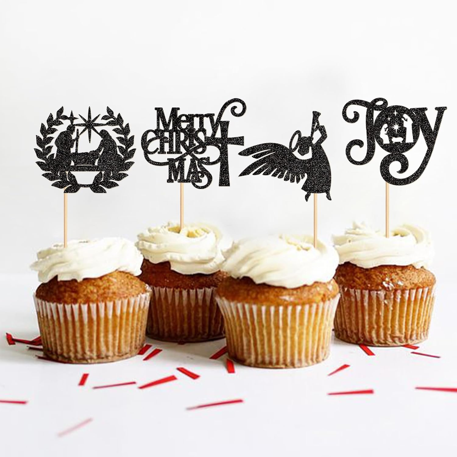 24PCS Jesus Christmas Cupcake Toppers Religion Christmas Theme Cupcake Picks Baby Shower Pray Chirstmas Decoration Party Decoration - Black Jesu image number 6