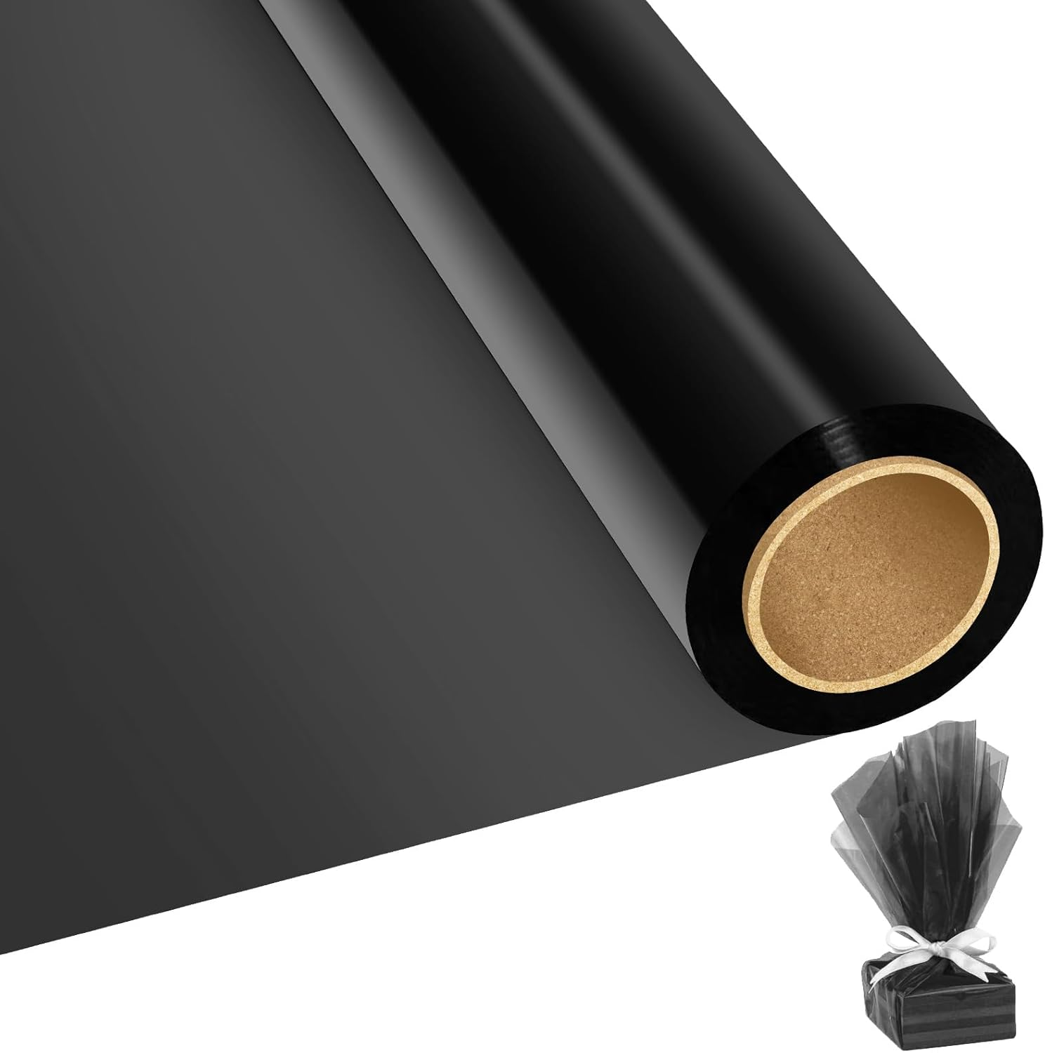 Rustark 1 Roll 40Cmx30M / 15.7Inx100Ft Black Cellophane Wrap Roll Thick Cellophane Transparent Cello Wrapping Paper Colored Cellophane Wrap for Gift Wrapping Craft Flower Bouquet Baskets Decoration