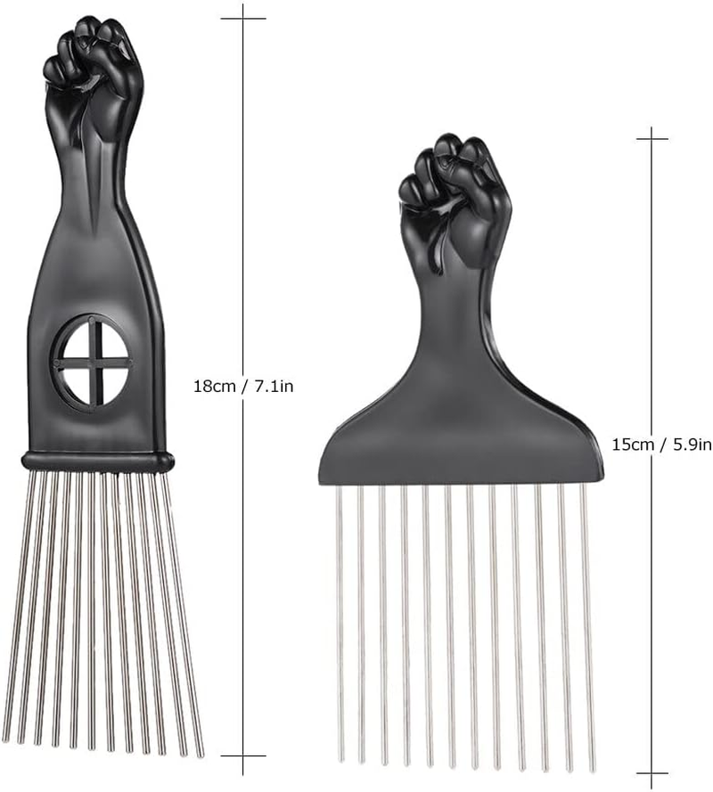 Xinyee 2Pcs Mental Pick Comb African American Afro Comb Hair Brush Hairdressing Styling Tool Black Fist image number 1