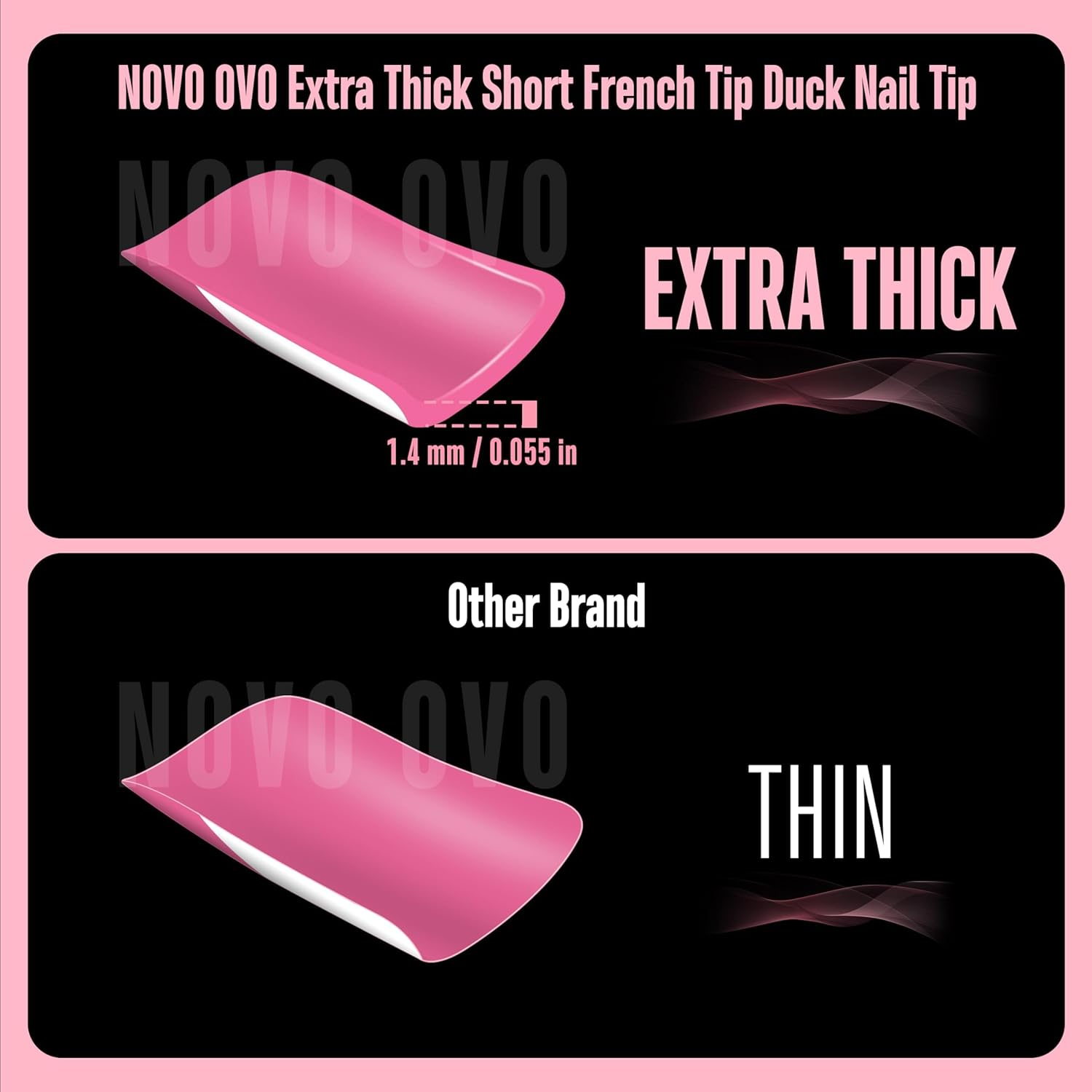 NOVO OVO Short Duck Nail Tips French Tip Press on ROSE PINK with Glitter, Pre-Designed Soft Gel Nail Extension, Pre-Applied Tip Base Coat, Full Cover Acrylic False Nails for DIY X 12 Sizes 240 Pcs - Nail Tips For Men Short Square Round 320_Eu image number 7