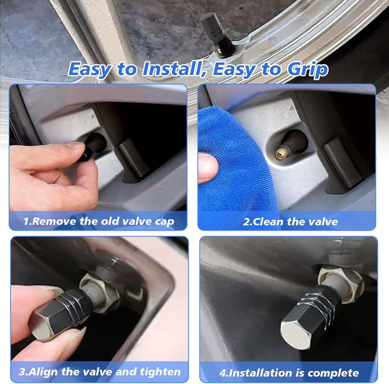 24 PCS Car Tire Valve Stem Caps, Premium Aluminum Alloy Dustproof Valve Covers, Universal Airtight Seal Corrosion-Resistant Wheel Tire Valve Cover for Cars, Suvs, Trucks, Motorcycles, Bikes (Black)