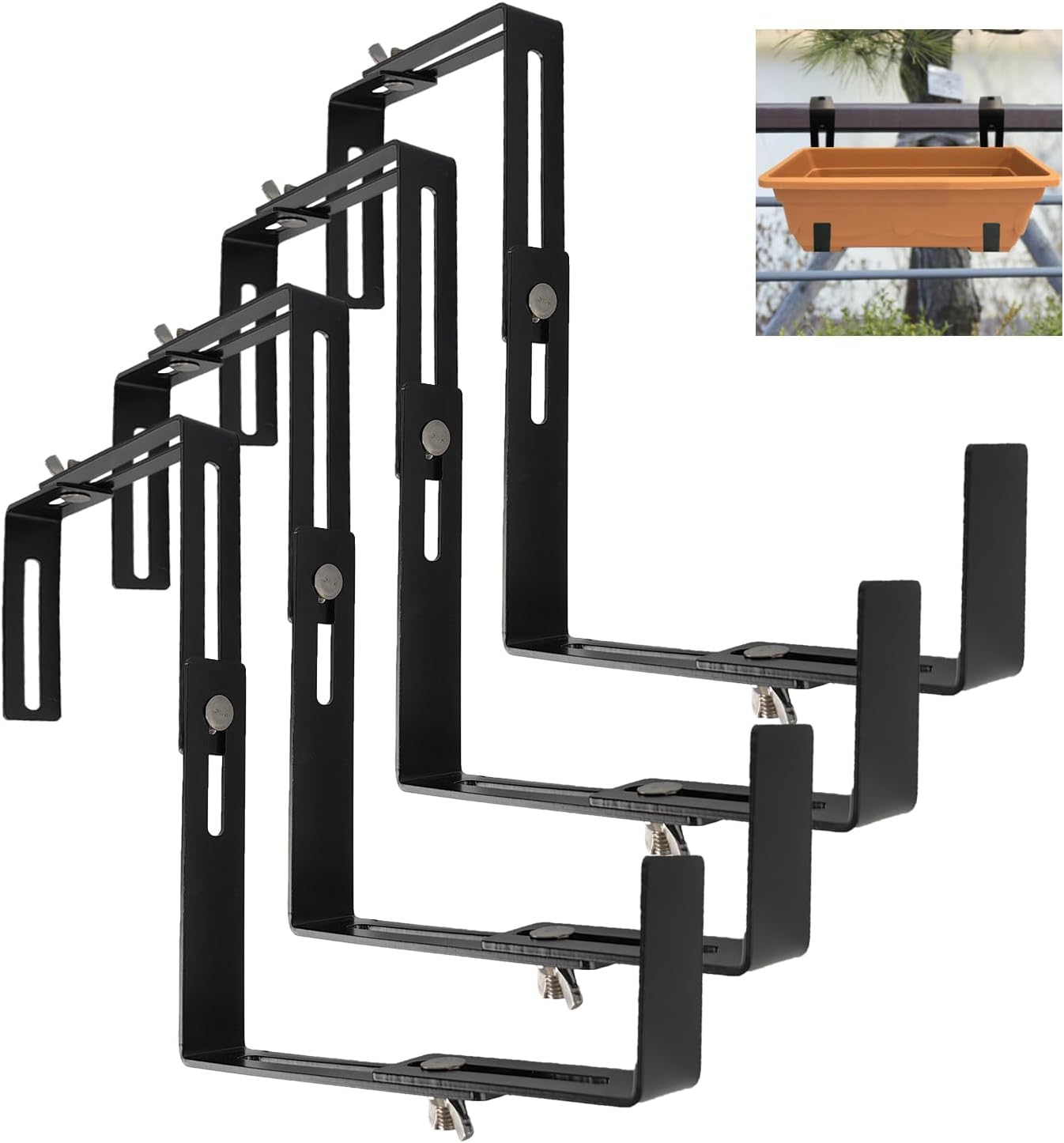 Adjustable Flower Box Bracket, Detachable Planting Box Bracket, Flower Pot Bracket, Hanging Flower Box Bracket, Suitable for Garden Fences, Balconies, Etc (4) image number 1