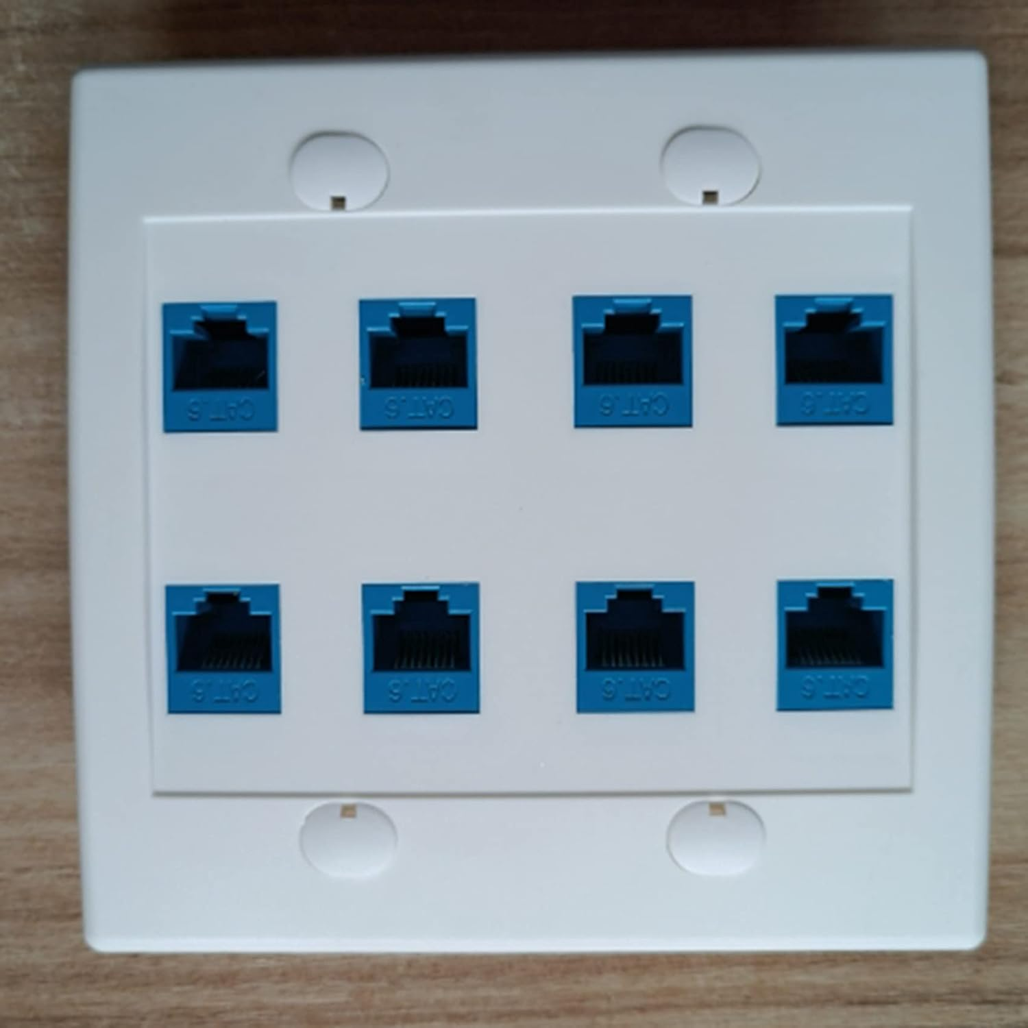 Kiperpon Ethernet Wall Plate 8 Port - Double Cat6 RJ45 Network Cable Faceplate Female to Female - Blue
