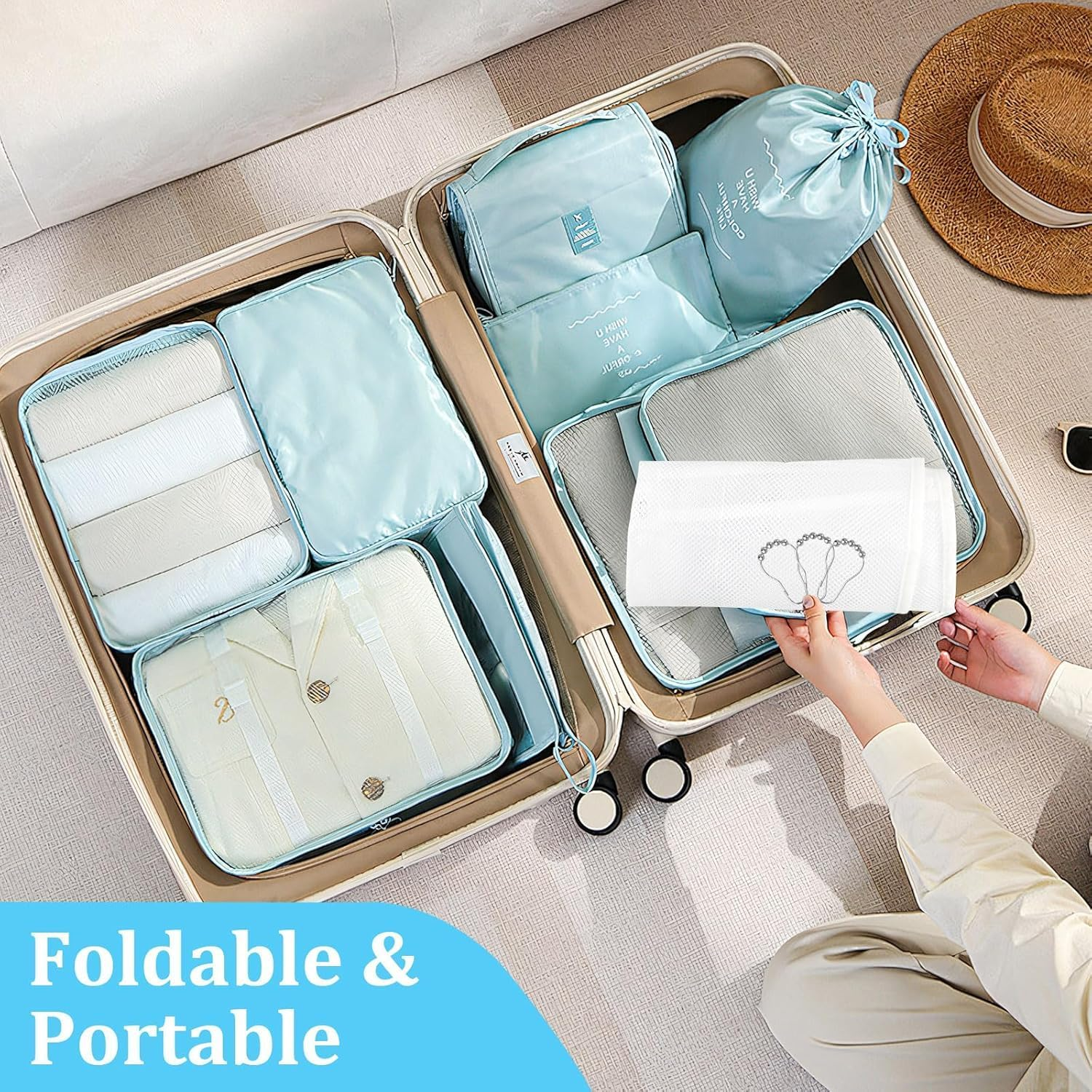 Mesh Shower Caddy Hanging Organiser -2 Pack Mesh Shower Bag with 7 Pockets Quick Dry Bathroom Storage Bag, Cruise and Dorm Essentials for Travel, Toiletry Organiser for Bathroom Shampoo Soap image number 4