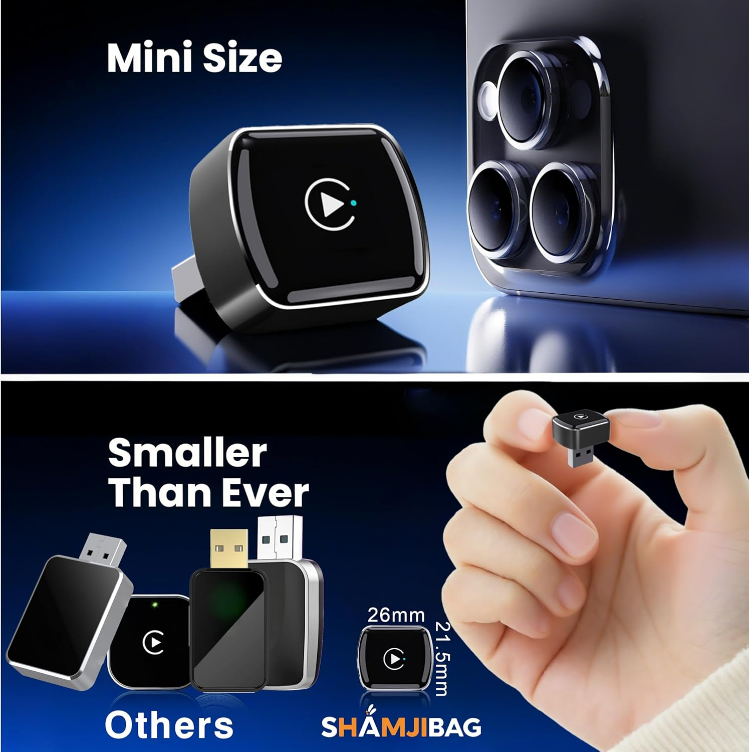 SHAMJIBAG Wireless Carplay Adapter, 2025 Upgrade Mini USB Design, Carplay Wireless Adapter & Android Auto Wireless Adapter, Compatible with Iphone 12+ (Ios 10+), Dual-Band, Fast Stable Connection image number 4