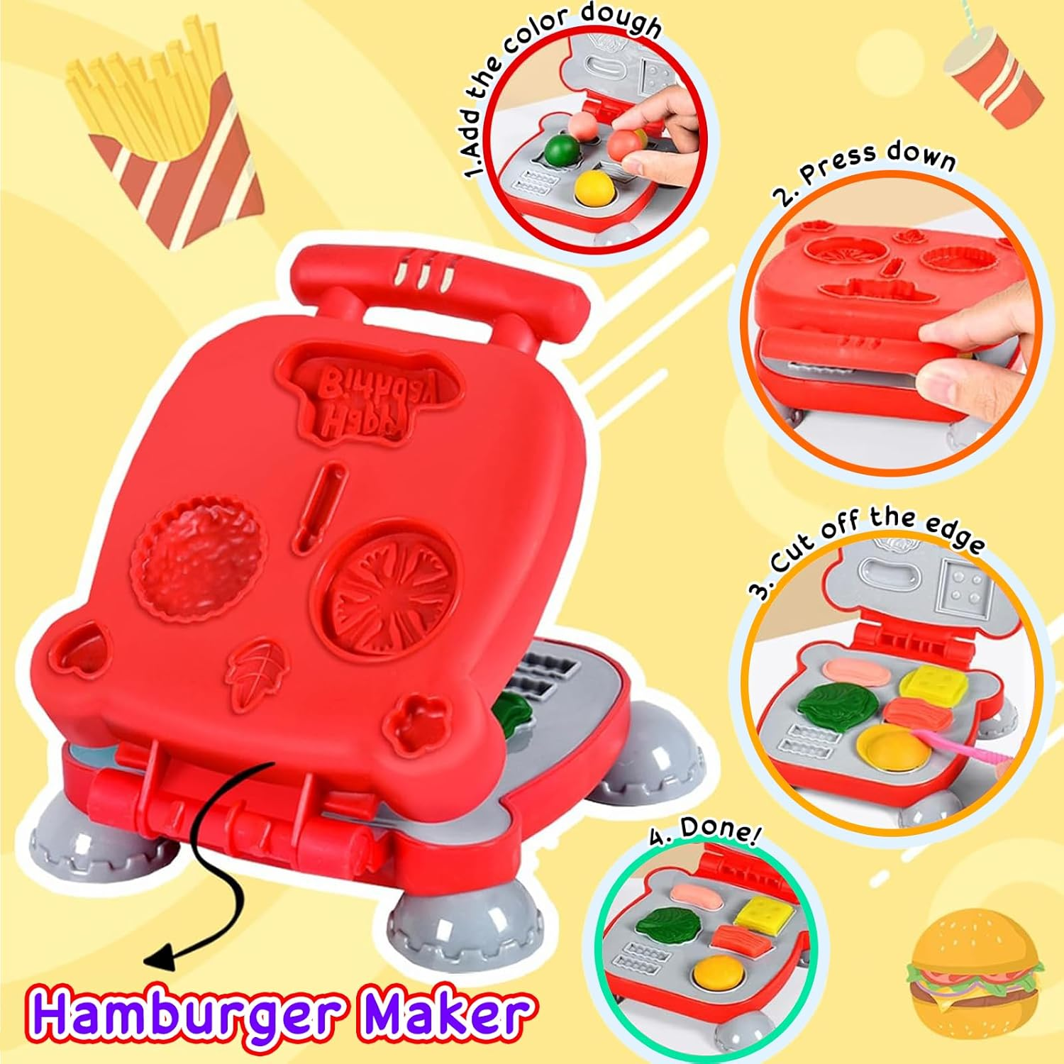 3 in 1 Color Dough Kitchen Creations Set Ice Cream Noodle Hamburger Maker Machine Art Crafts Food Modeling Play Toys Deluxe Tools Kit for Boys Girls Kids Toddlers Ages 3+ (12 Colors Dough) image number 2