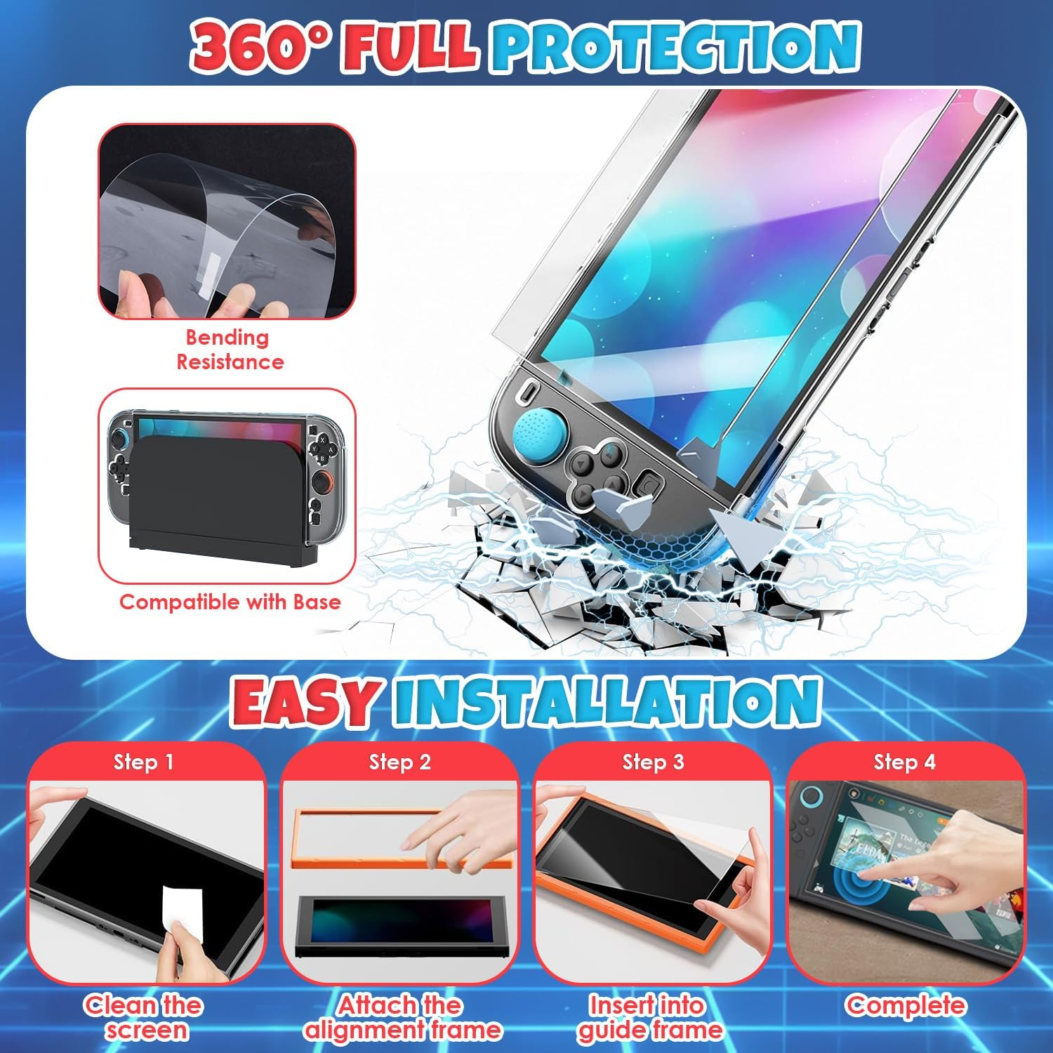 WOTOW Switch 2 Accessories Bundle Kit for Nintendo, Protective Carrying Case with Screen Protectors, Steering Wheels, Grips for Joy-Con2 and Console Protective Shells (Black) image number 4