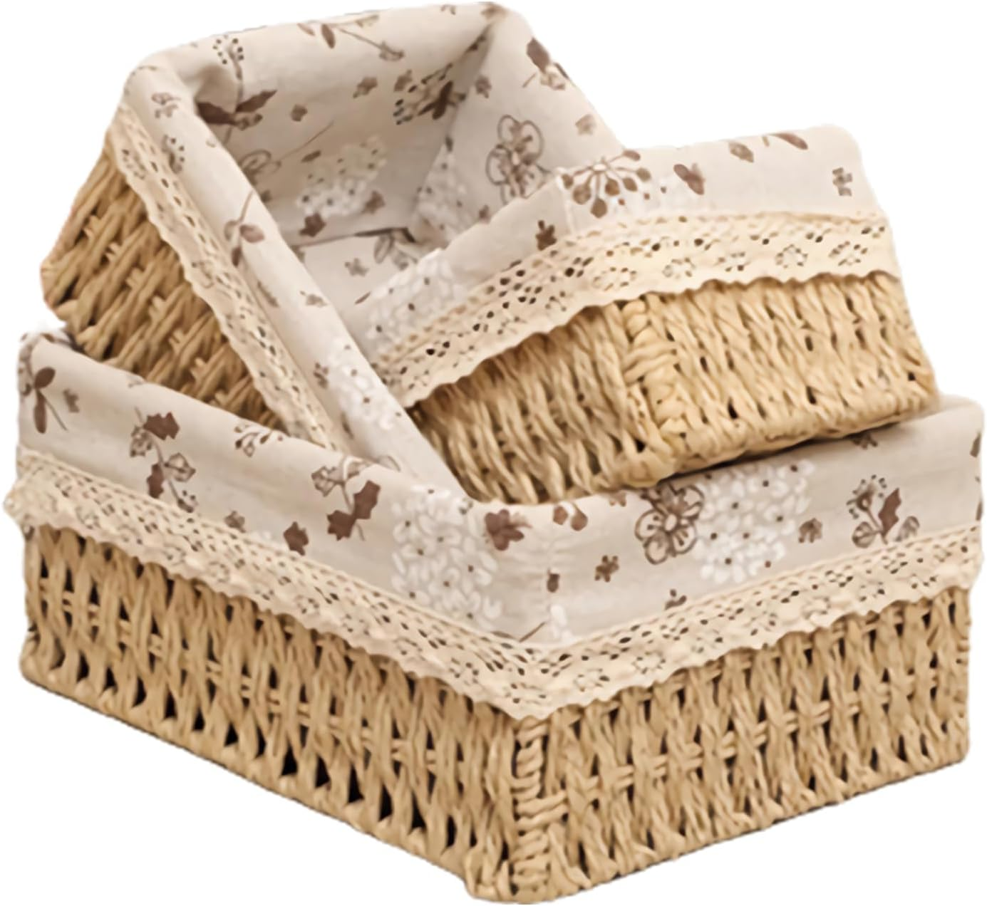 Uandhome Storage Basket Set,3 Pcs Wicker Baskets with Removable Liner for Organizing Storage Baskets for Shelves Woven Basket Decorative Basket Rectangle Basket (Square)