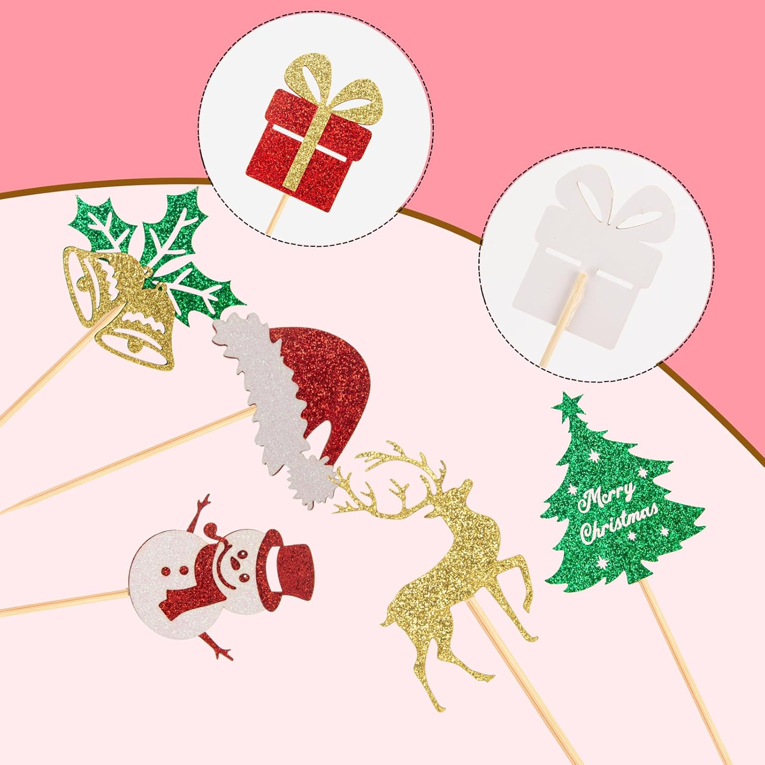 60Pcs Merry Christmas Cupcake Toppers, Glitter Christmas Eve Xmas Cupcake Picks Christmas Tree Cupcake Toppers for Christmas Theme New Year Holiday Party Cake Decorations,Mix Style image number 4