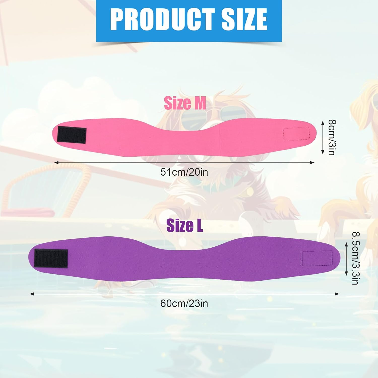 Pack of 4 Swimming Caps for Dogs, Waterproof Tube Scarf Bathing Cap for Dogs without Ear Flaps, Pet Earmuffs, Swimming Accessories (Purple, Pink, Yellow, Fluorescent Green) image number 2