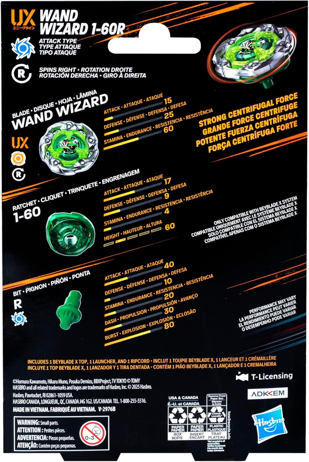 Beyblade X Wand Wizard 1-60R UX Starter Pack Set with Attack Type Top and Launcher; Authentic Takara Tomy Battle Tops Games/Toys for Boys and Girls 8+