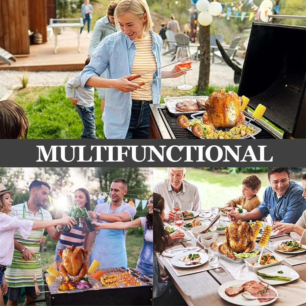 GUDAJIN Beer Can Chicken Grill, Portable Outdoor Stainless Steel Vertical Grill, Multi-Purpose Grilled Chicken Plate, Including 4 Vegetable Spikes, Suitable for Grill, Oven, Camping, Home BBQ image number 5