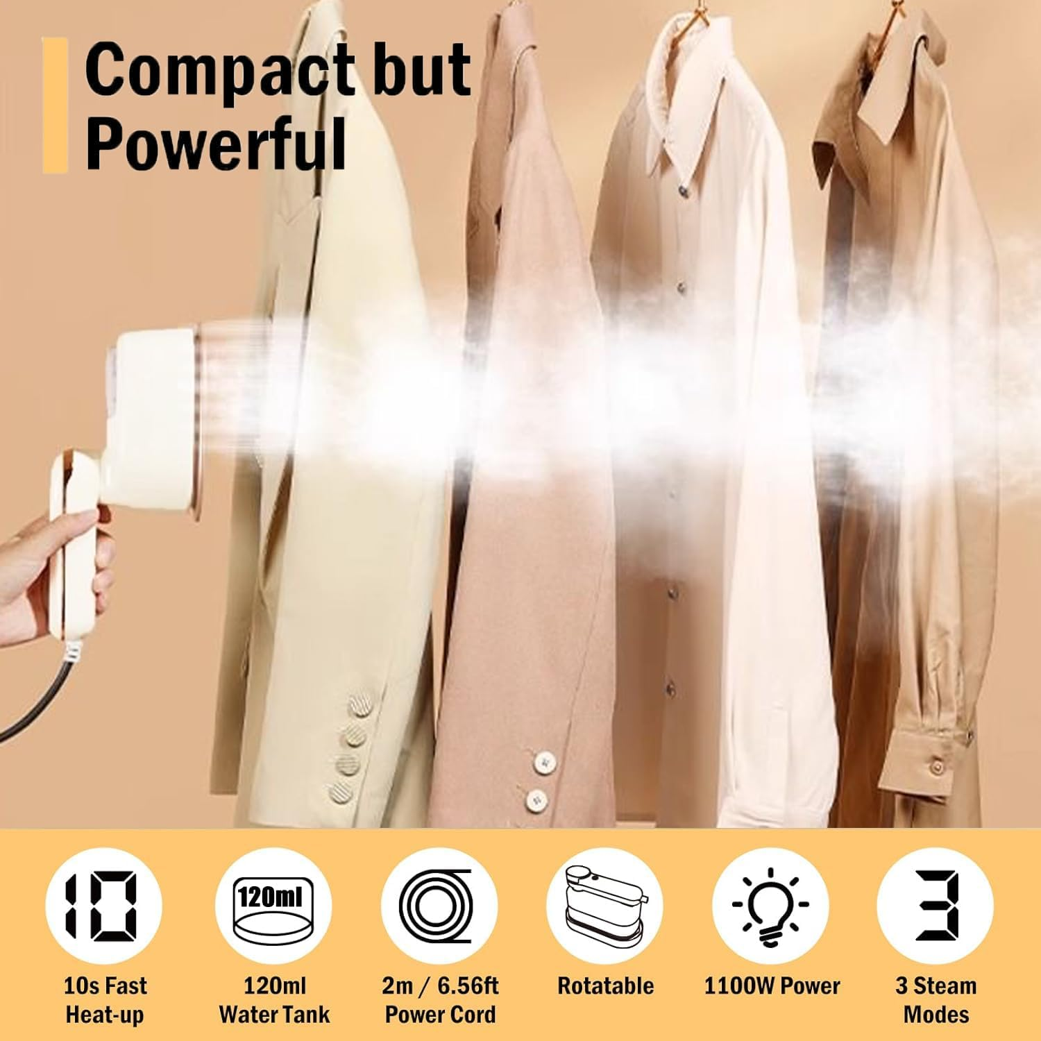 1100W 2-In-1 Travel Steamer & Iron | 3 Steam Modes for Fast Wrinkle Removal, 180&deg; Foldable Handle | Compact Portable Clothes Steamer for Home & Suitcases | Gift-Ready Appliance with Storage Pouch