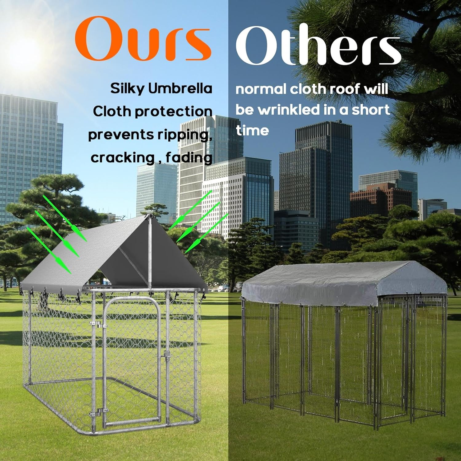 Outdoor Dog Kennel - Durable Galvanised Steel Construction with Safety Lock and UV Protected Canopy - Large Space for Exercise and Play (200 X 100 X 150 Cm) image number 3