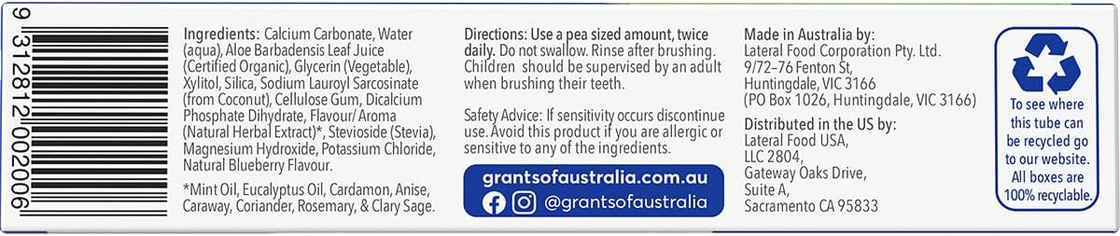 Grants Blueberry Burst Toothpaste 75G image number 4