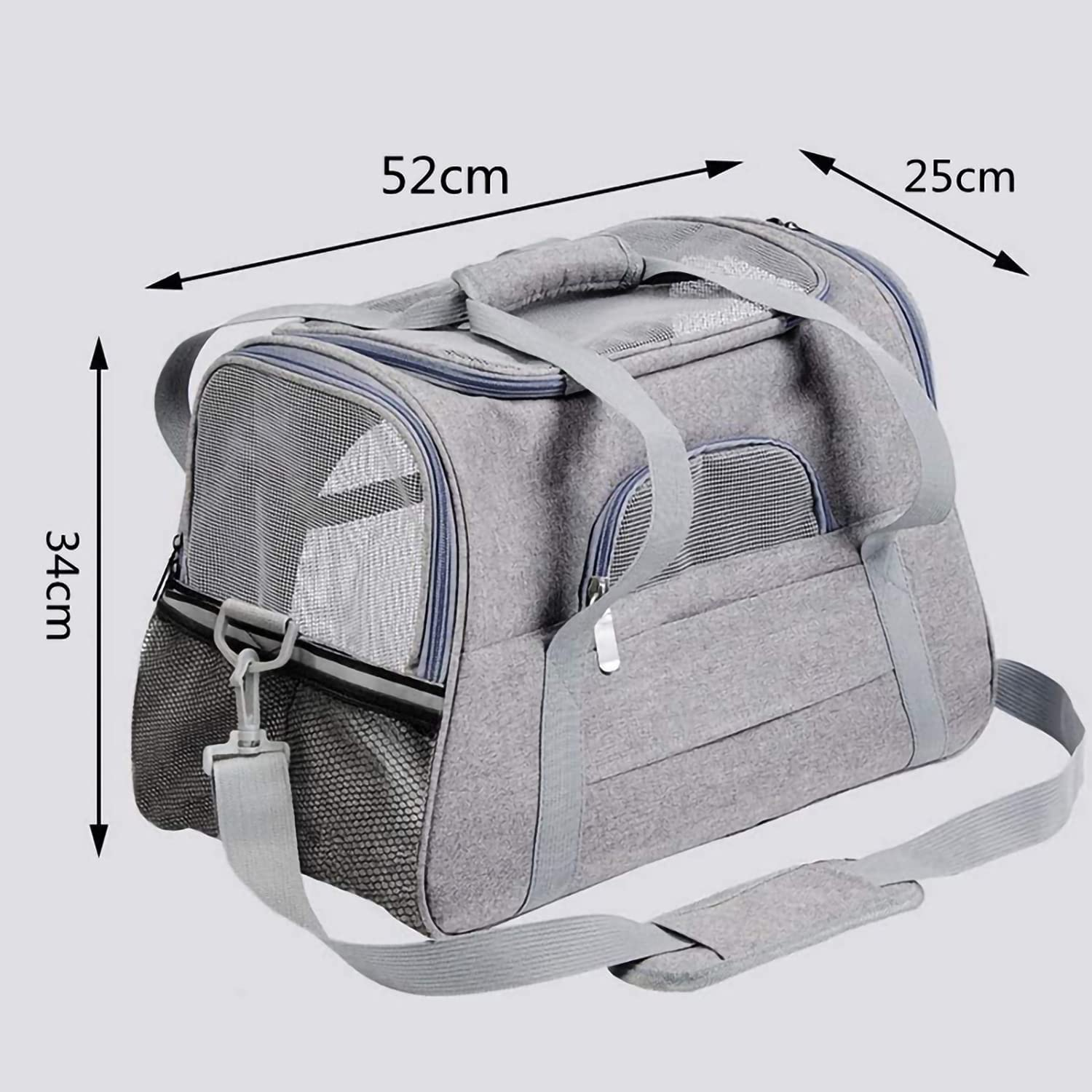 52*34*25Cm Pet Carrier Bag, Portable Cat Carrier Bag Top Opening, Removable Mat and Breathable Mesh, Foldable Cat Carrier Transport Bag for Dogs and Cats, with Shoulder Strap (L) image number 5