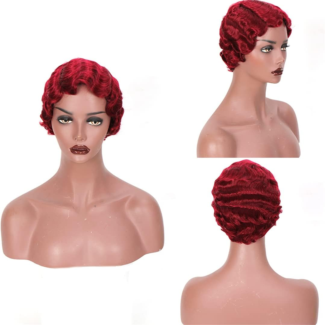 Short Finger Wave Wig Cosplay Hair 6Inches Vintage Synthetic Wigs for Women Black Purple 613 Heat Hair 2801-2-Orange 6Inches image number 3