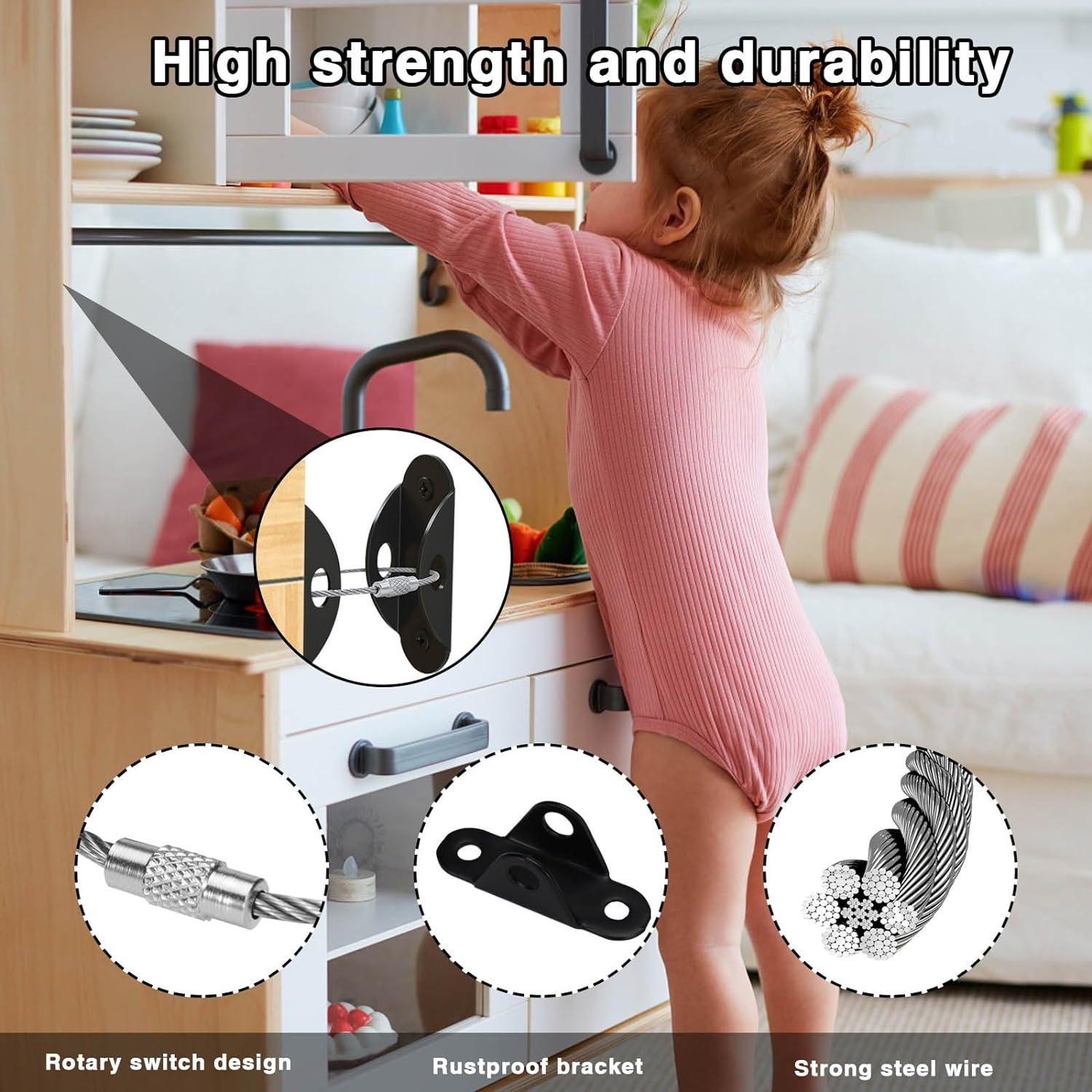 12 Pack Furniture Anchors, anti Tip Furniture Anchors with Furniture Wall Anchor, Furniture Straps Use to Prevent Falling and anti Tip, Wall Anchors for Furniture, Black. (Black) image number 5