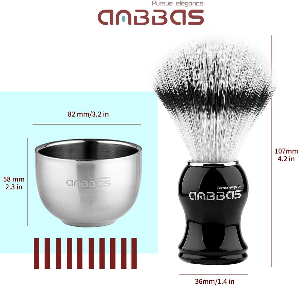Anbbas Shaving Brush Synthetic Badger Hair with Stainless Steel Shaving Bowl,Black Acrylic Shaving Stand Holer for DE Razor Men Traditional Shave image number 6