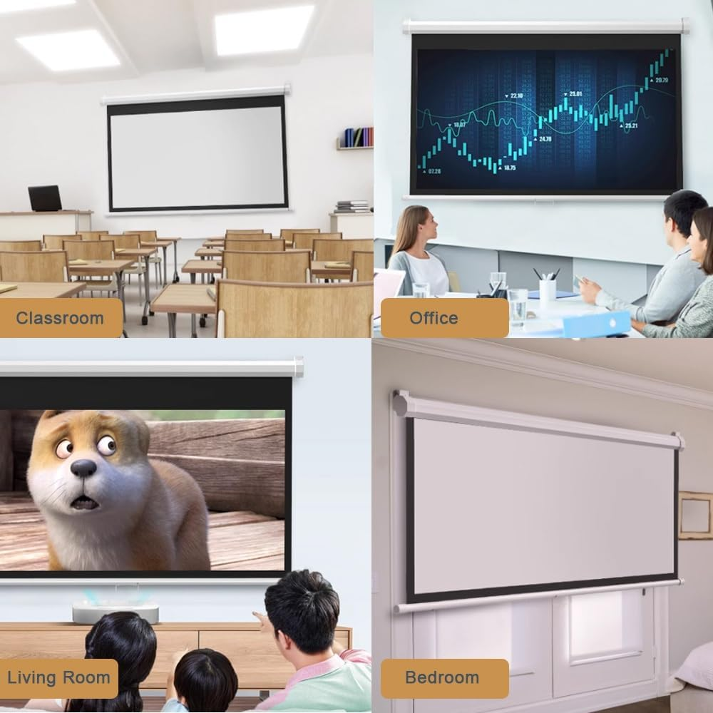 60"/72" Manual Pull down Projector Screen Auto-Lock, 4K HD Movie Screen for Office/Home Cinema/Outdoor, Retractable Projector Screen, Wall/Ceiling Mounted(60Inch(4:3)) image number 2