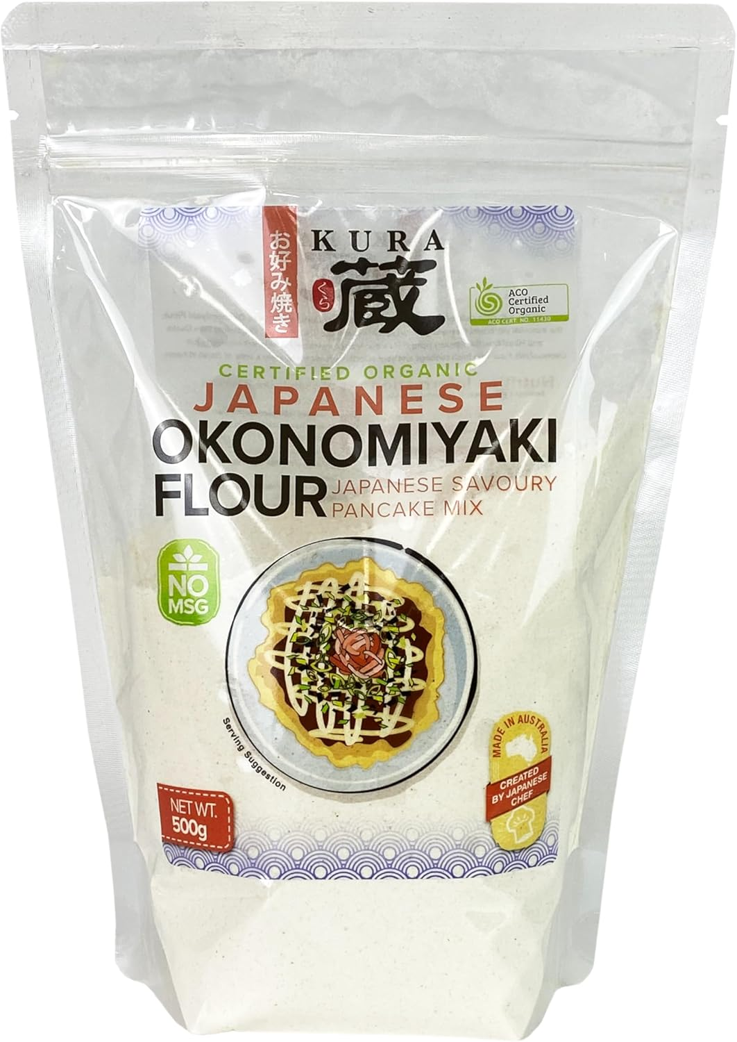 Kura Certified Organic Japanese Okonomiyaki Flour, 500 G (Japanese Savoury Pancake)