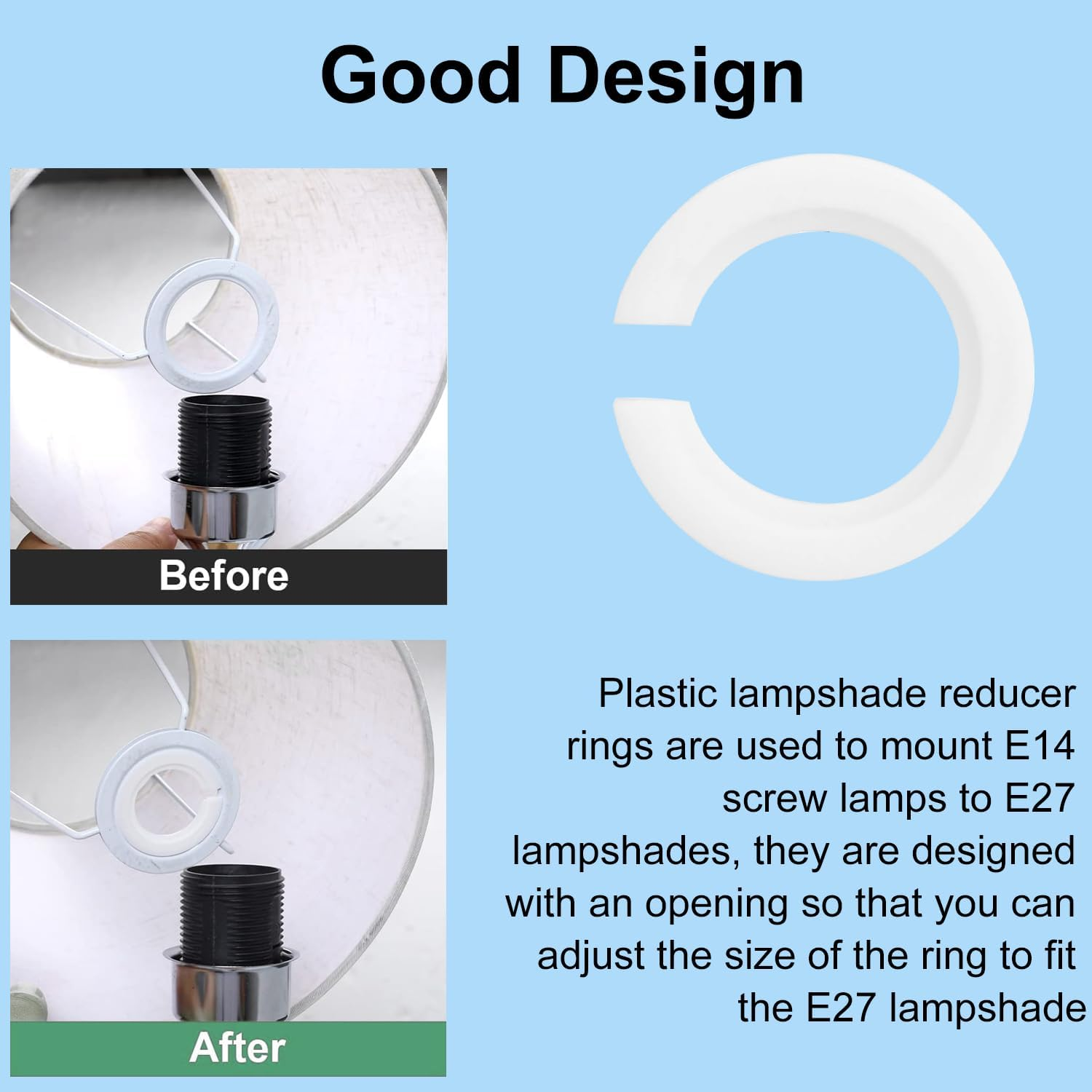 DOETYD 8 Pack E27 to E14 Lampshade Reducing Ring, White Plastic Reducing Ring, Lampshade Reducing Ring, Converter Washer, Convertible Lamp Holder from 42Mm to 29Mm image number 3