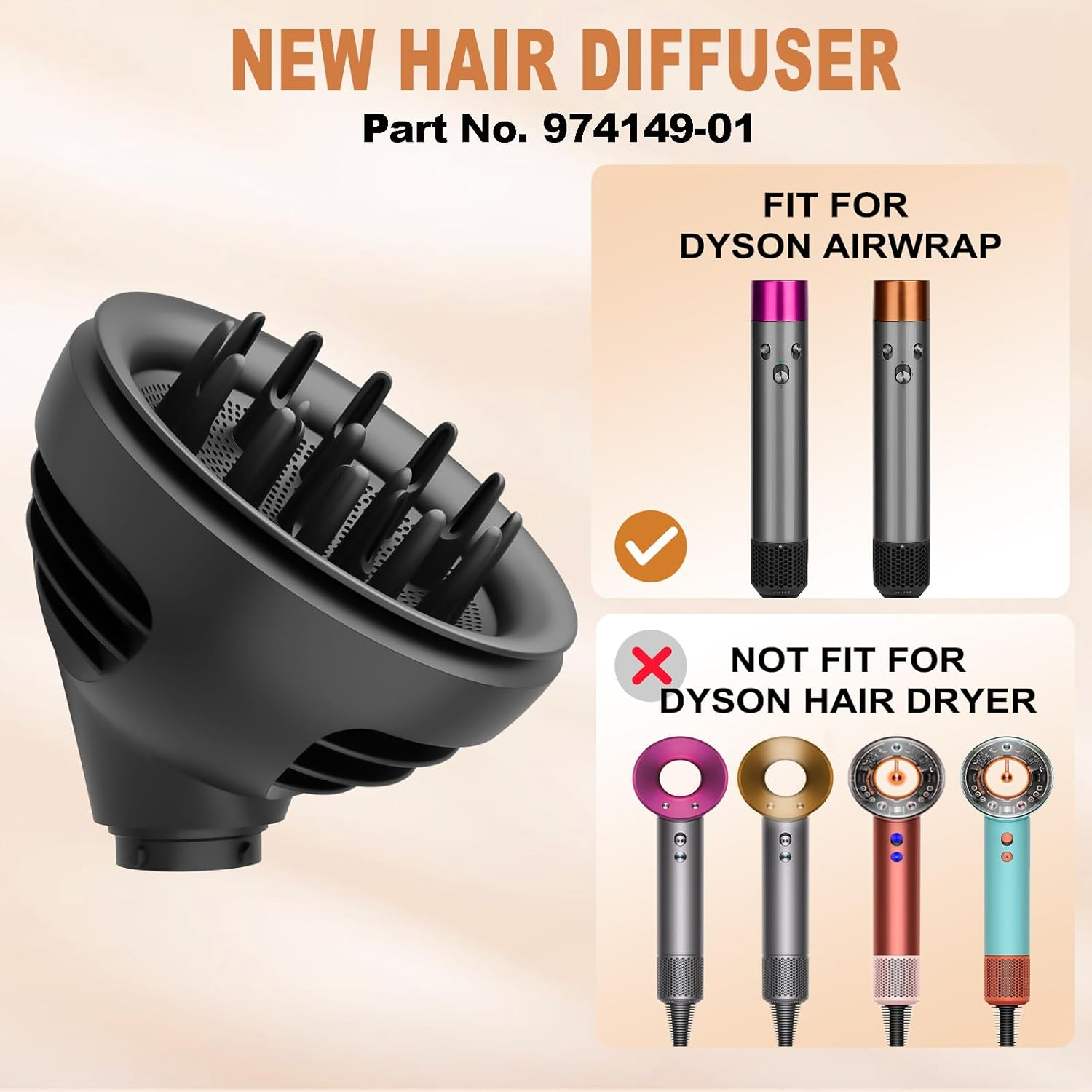 YTCHYYSK Wave Curl Diffuser Attachment for Dyson Airwrap HS01 HS05 HS08, Upgraded Hair Diffuser Nozzle Dome and Diffuse Modes to Dryer Faster and Define Curls Hair, Grey