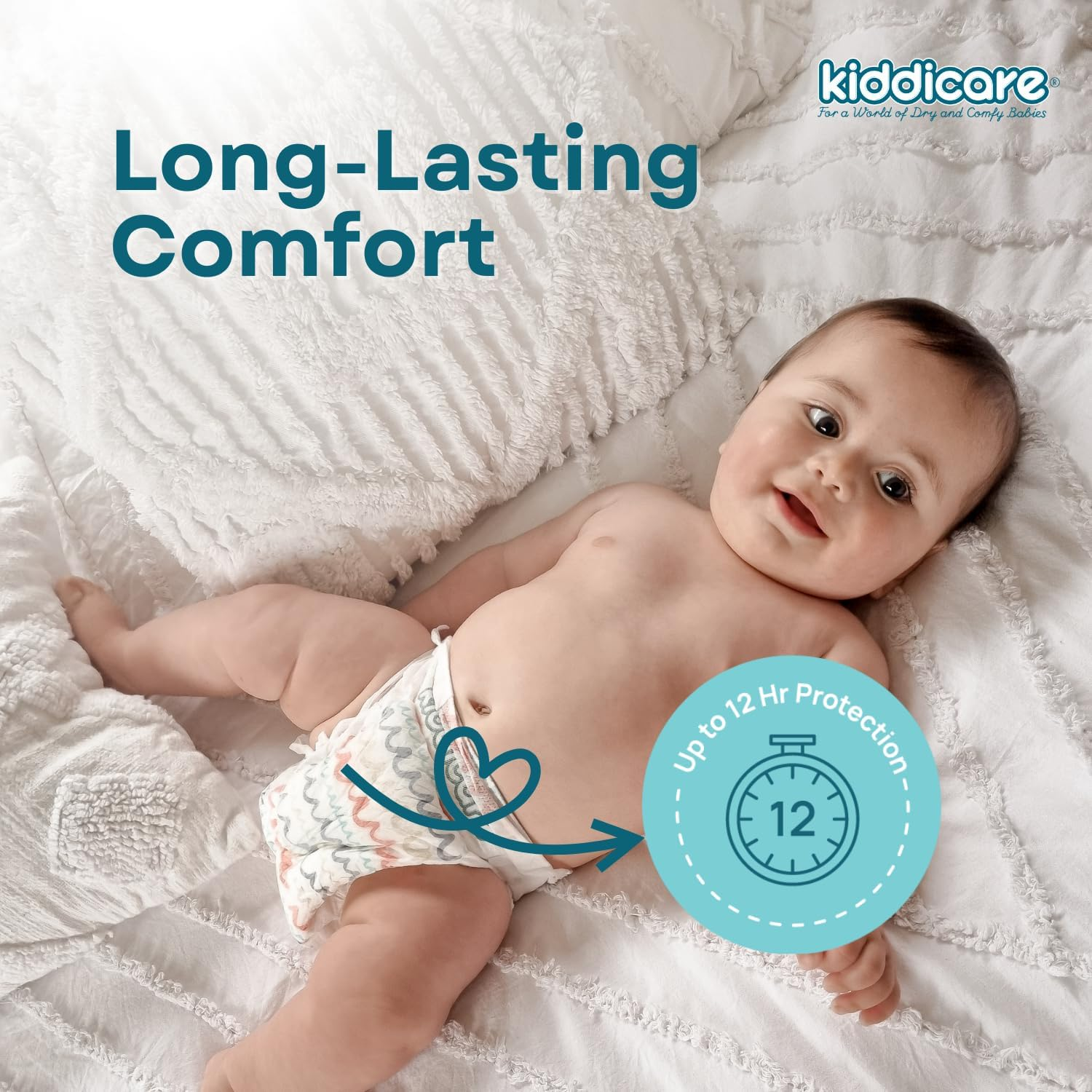 Kiddicare Deluxe Toddler Baby Nappy Pants, Size 4 (10-14Kg), 13-Count, Pack of 1, Ultra-Fast 12-Hour Absorption, Leak Protection, Anti-Rash, Stretchy Sides for a Better Fit, Soft & High Absorbent image number 2