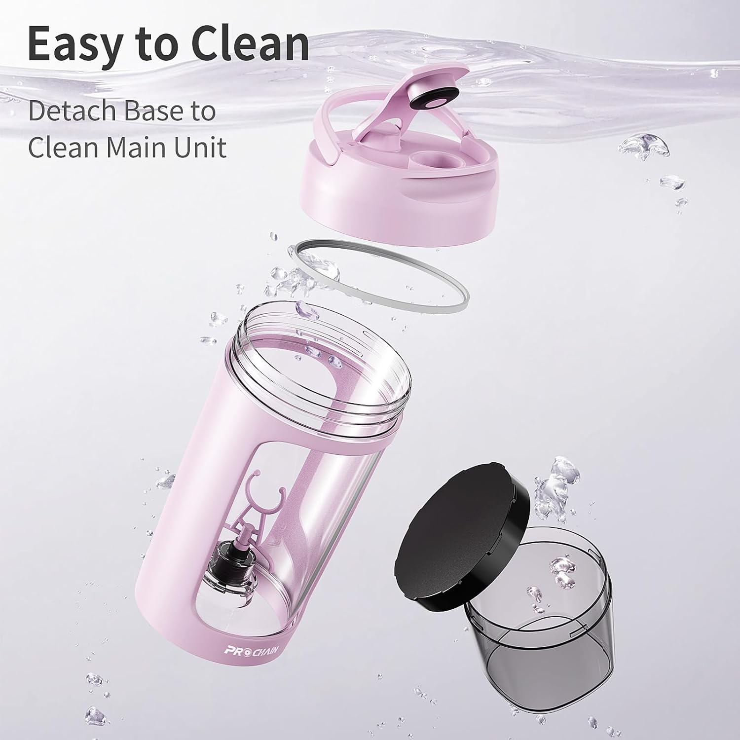 Electric Protein Shaker Bottle, USB Rechargeable Protein Shakes Mixer, with Powder Storge Cup, Portable Water Drink Bottles for Gym Sport Workout, Bpa-Free Tritan, 22Oz - Pink image number 3