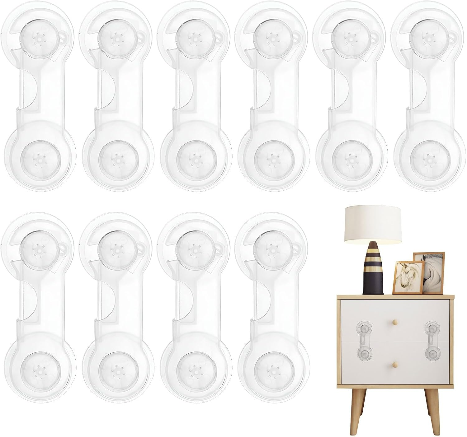 Child Safety Locks, 10Pcs Baby Proof Cupboard Locks, Child Locks for Cabinets and Drawers, Baby Proofing Baby Cabinet Safety Latches with Strong Removable Adhesive Tape, Baby Safety Locks image number 2