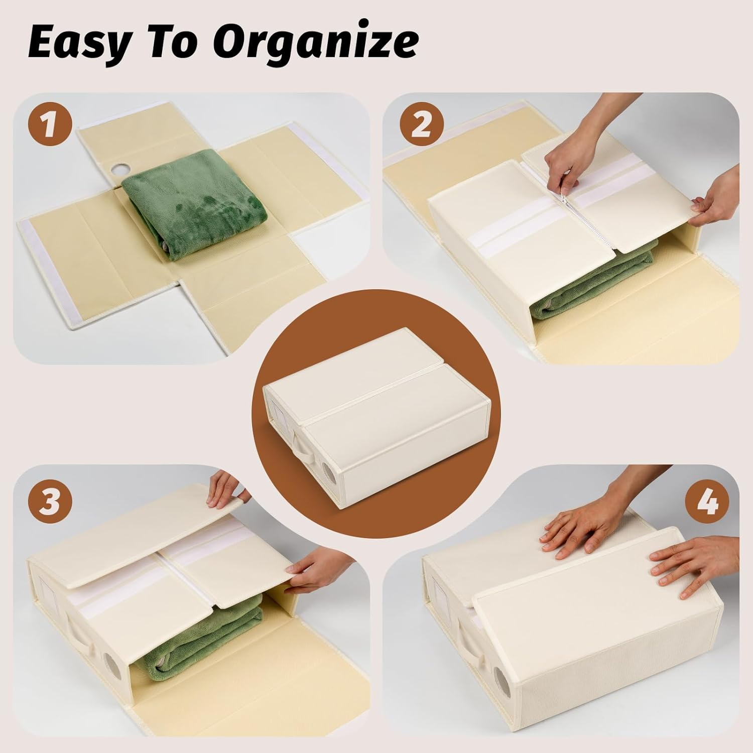 Bed Sheet Organizers and Storage 4 Pack, Foldable Linen Closet Organizer Oxford Cloth with Window and Label (King & Queen Size), Bedding Storage Box for Bedsheets (Beige) image number 5