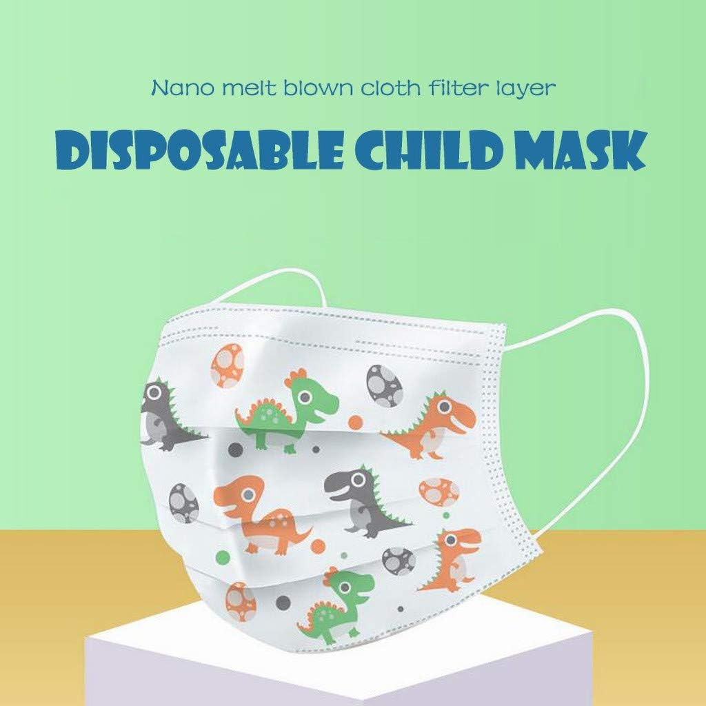 10/20/30/40/50/100 Pcs Earloop Disposable Cover for Kids,Oral Protection 3-Ply Filter Dustproof Waterproof Cover Dinosaur Print Children Face_Masks (50PCS, White) image number 2