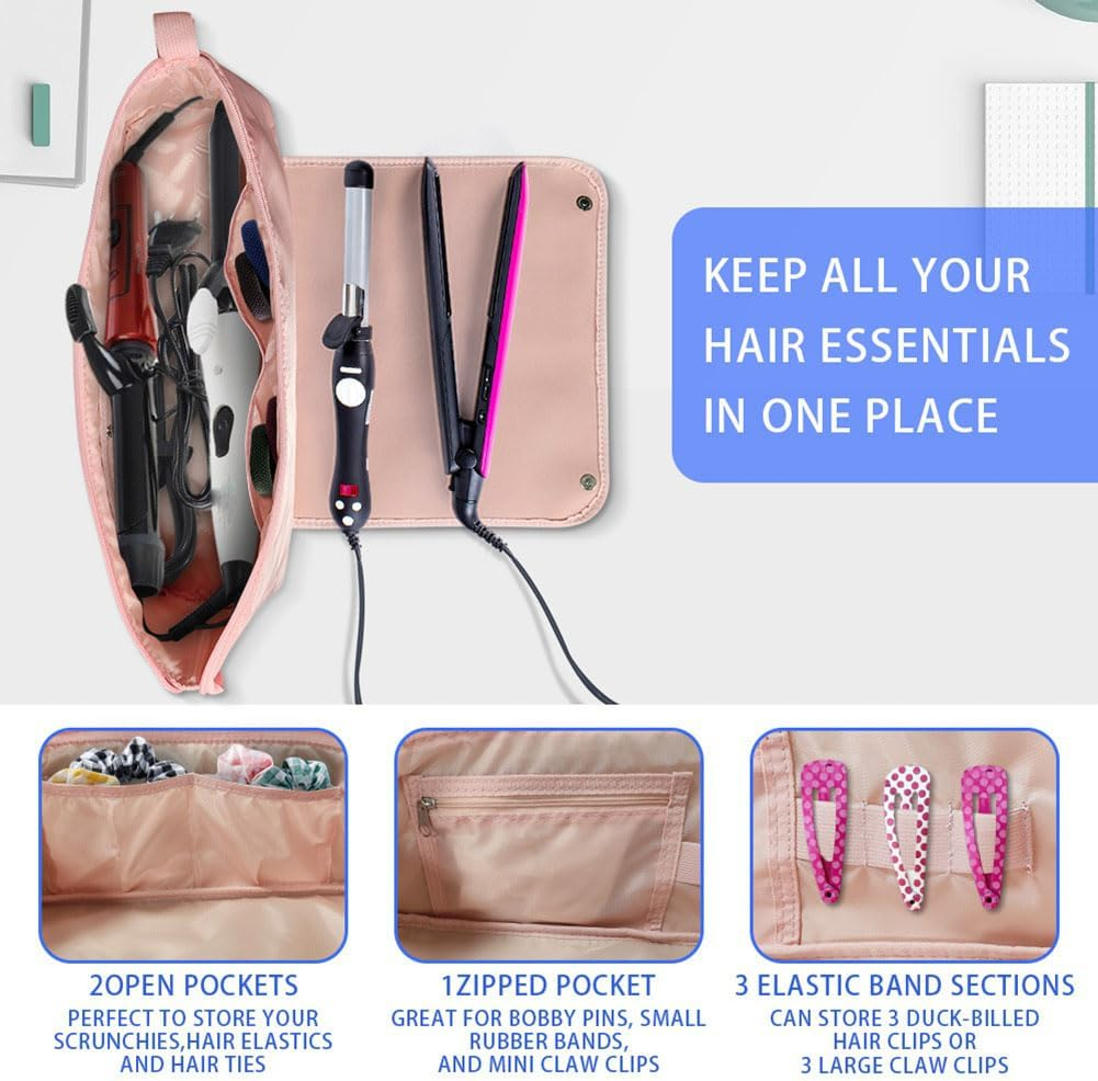 Clisted Hair Tool Travel Bag Curling Iron Hair Straightener 2-In-1 Hot Tool Travel Box Storage Bag,Pink Easy Install image number 5