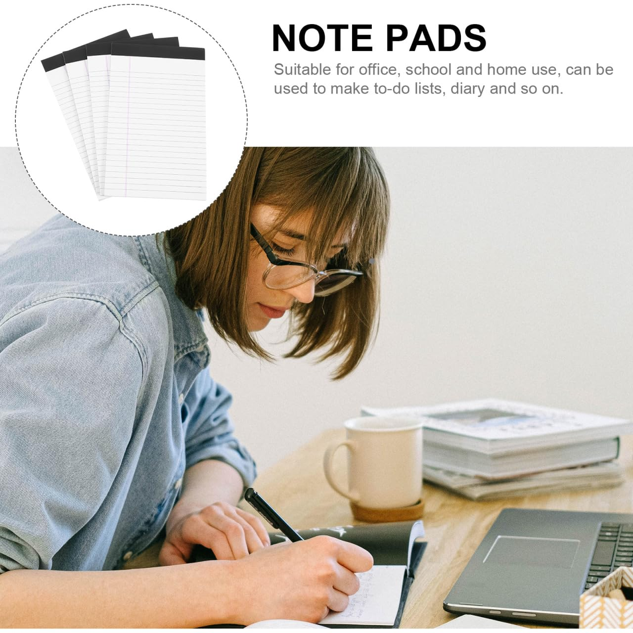 TOVINANNA Legal Pads, 4PCS Wide Ruled Writing Pads Refills Note Pads Lined Memo Pads A5 Legal Pad Wide Ruled Lined Pads Legal Rule for School Office 12.7 * 20.3Cm image number 2