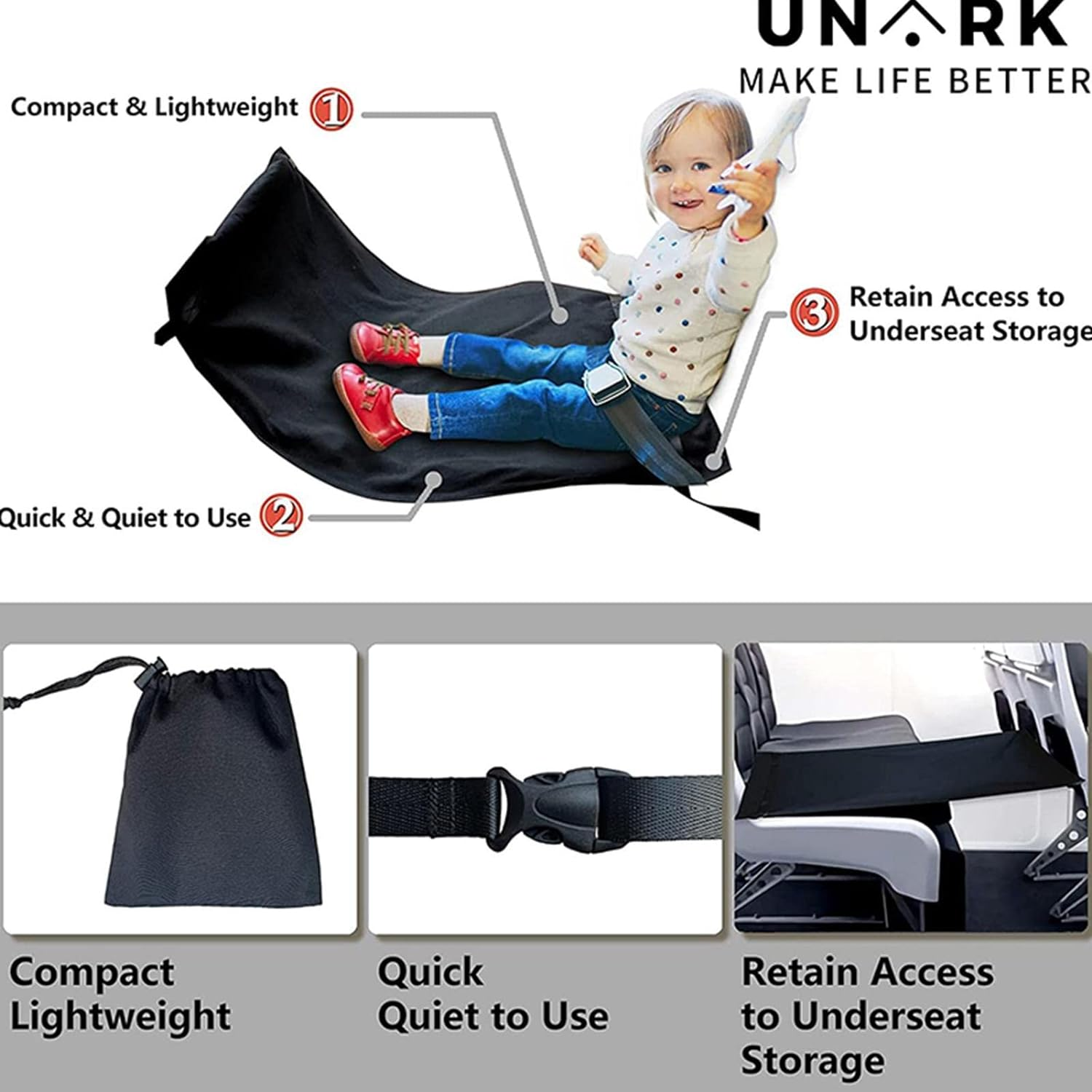 Flyaway Kids Bed Airplane - Kids Plane Seat Extender,Foot Hammock Travel Cushion for Relaxing, Sleeping, and Stretching Your Feet to Fits Aisle, Middle, Window, and Exit Row Seats Buniq image number 2